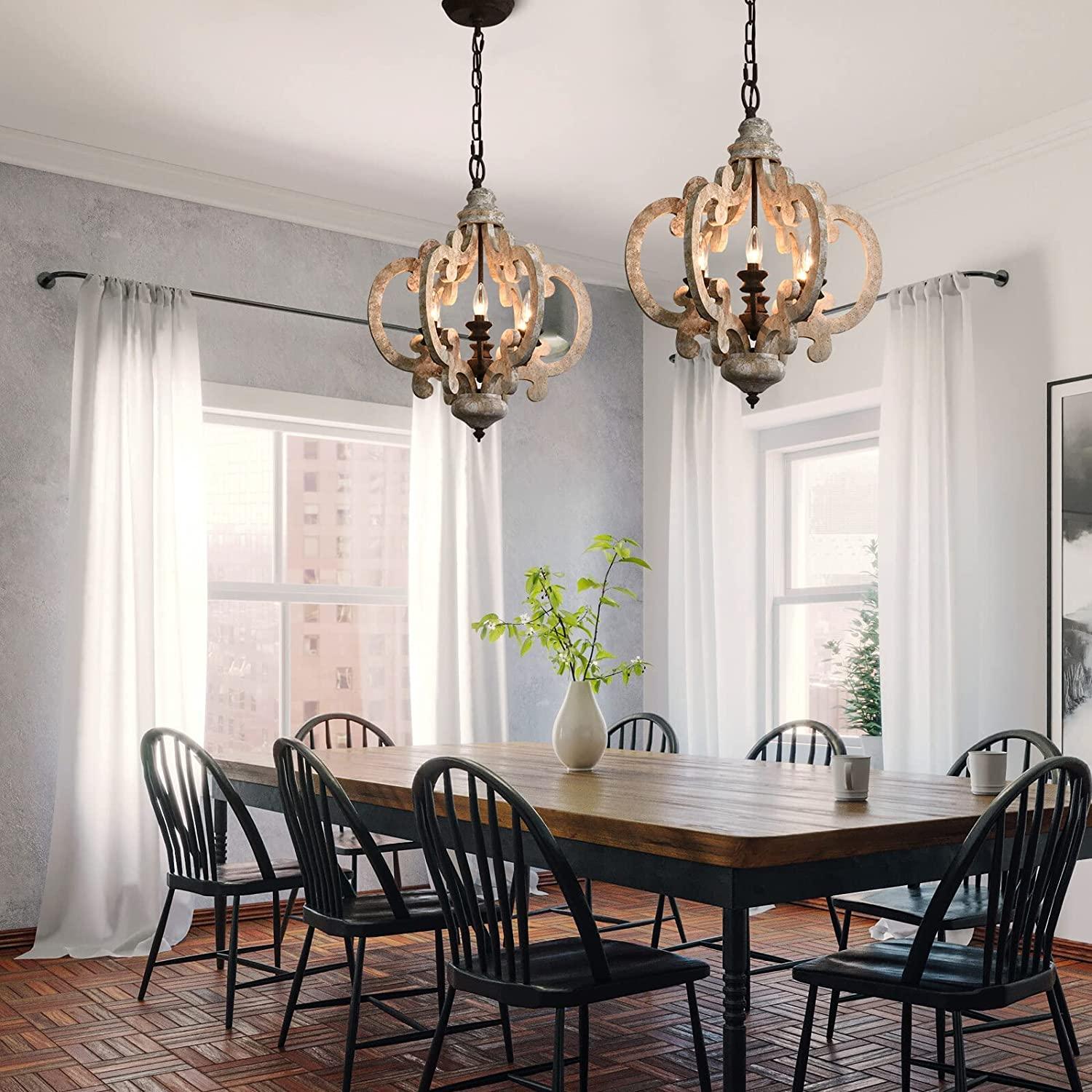 Rinaian Chandelier Scroll Wood Whitewashed Rustic
