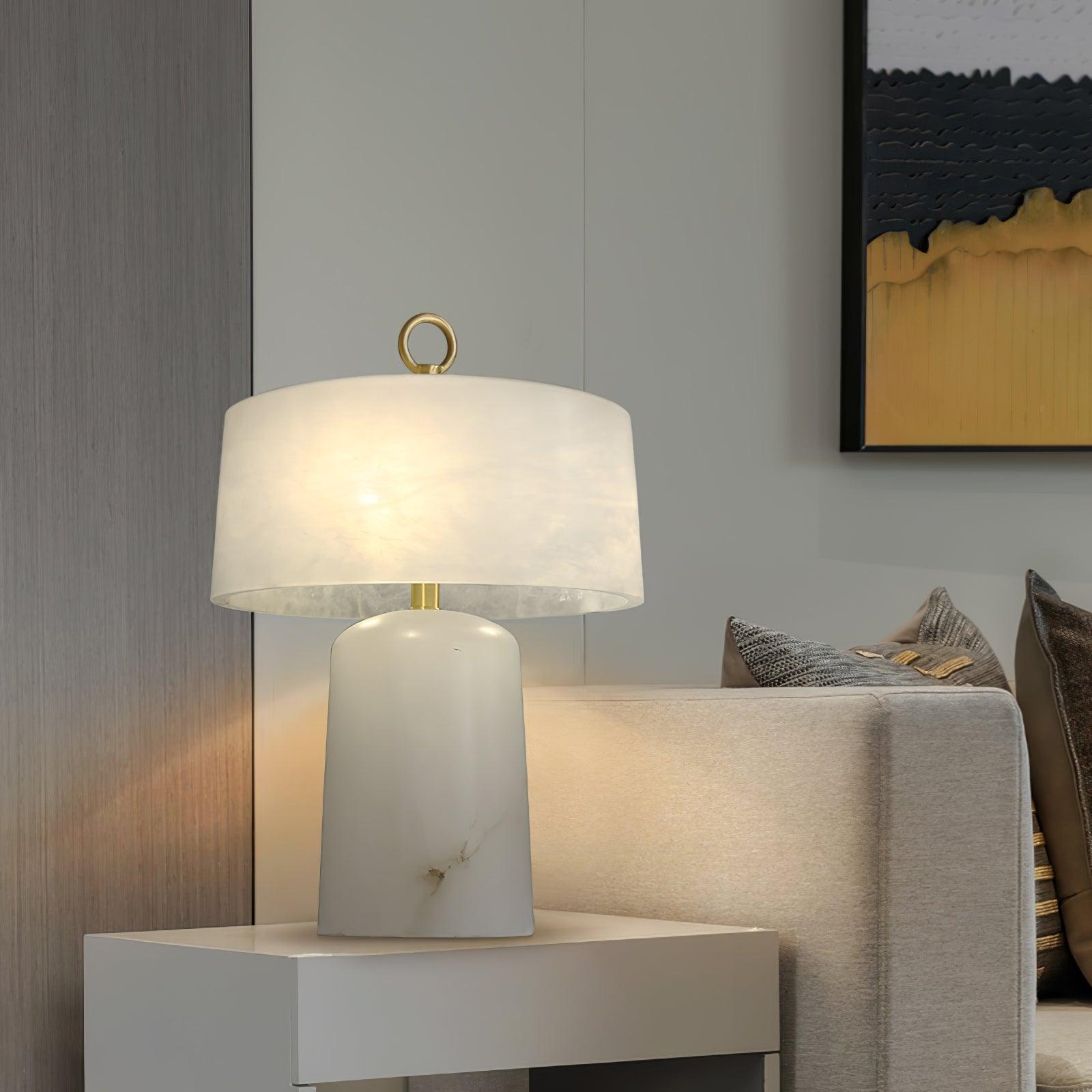 Eurvynyra Drum Alabaster Table Lamp