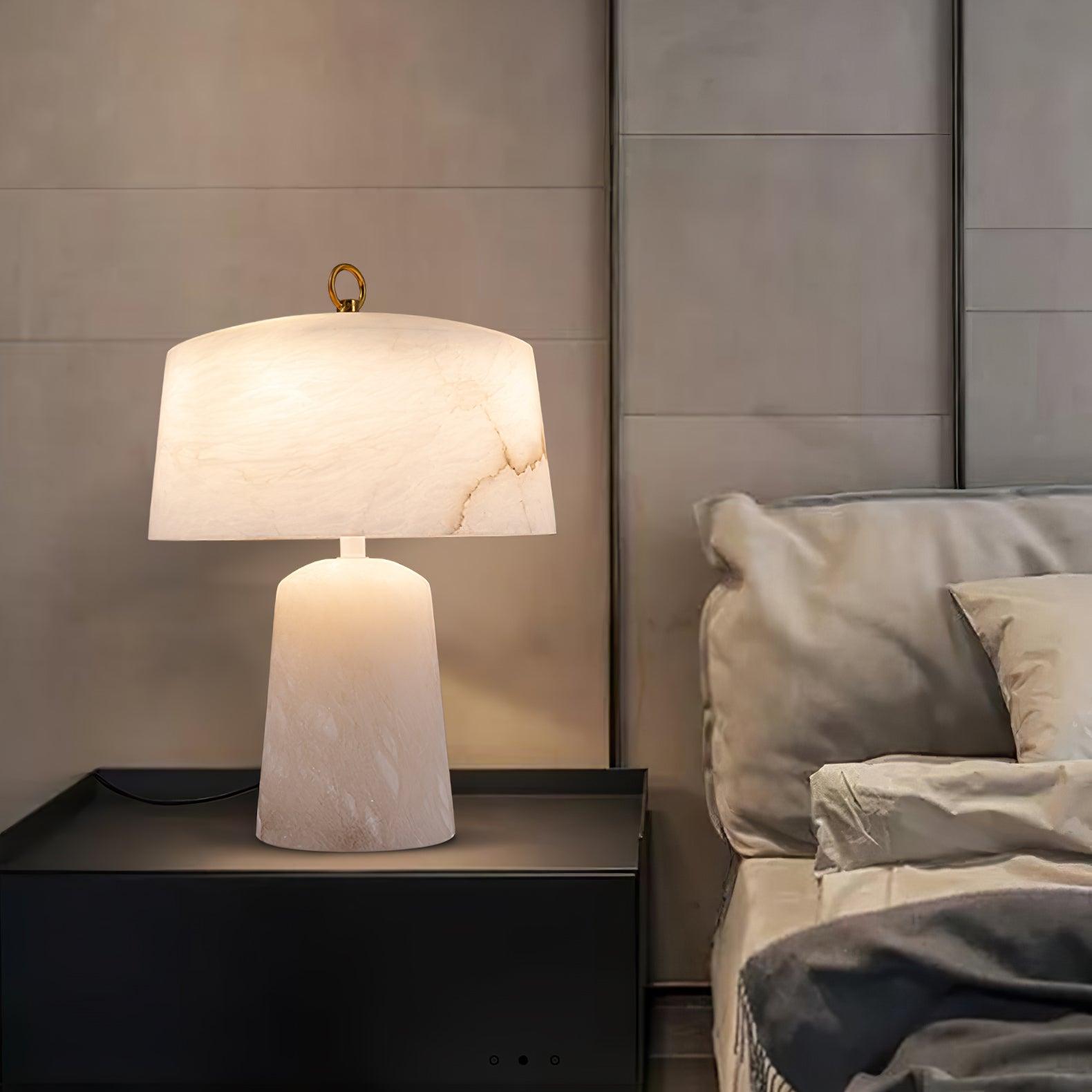 Eurvynyra Drum Alabaster Table Lamp