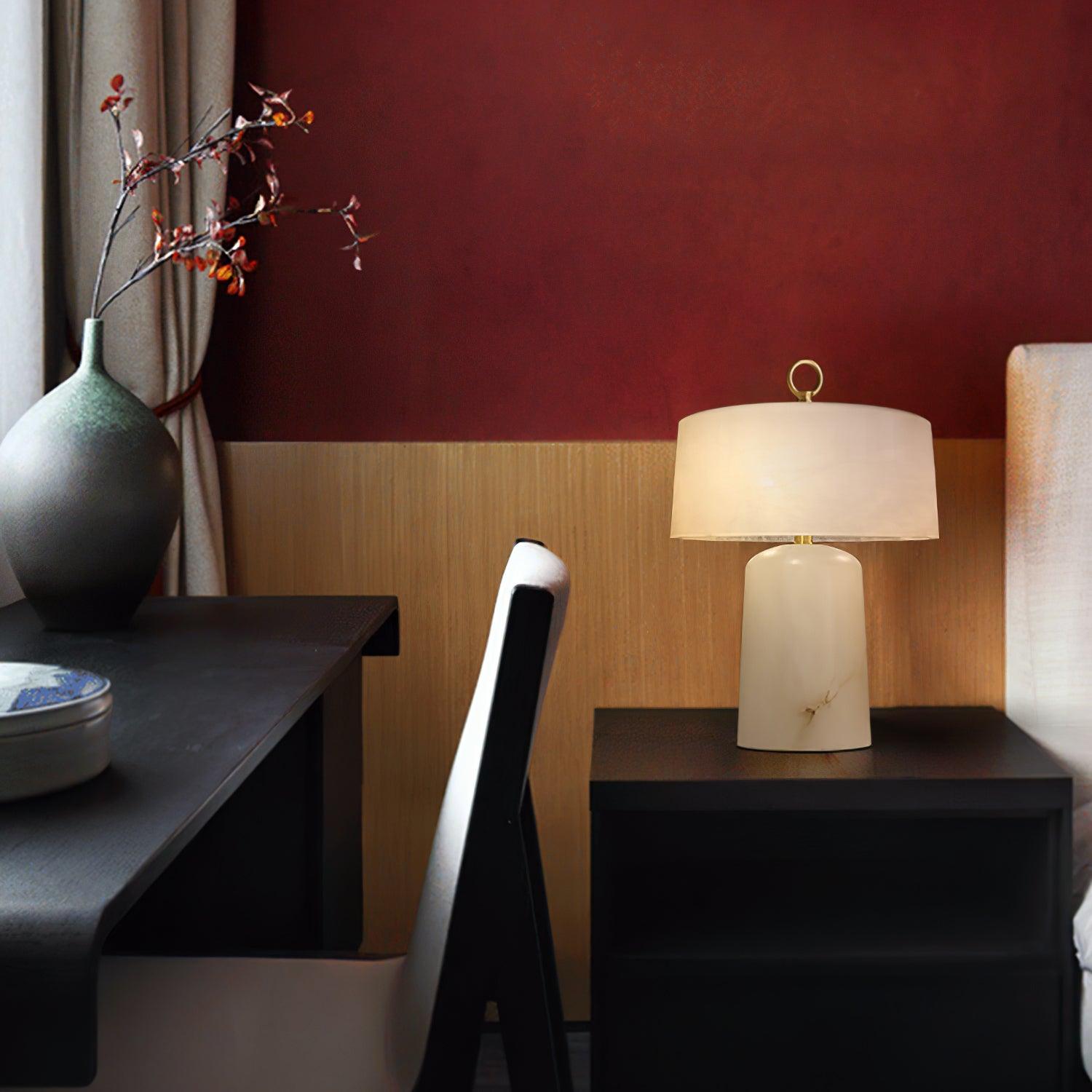 Eurvynyra Drum Alabaster Table Lamp
