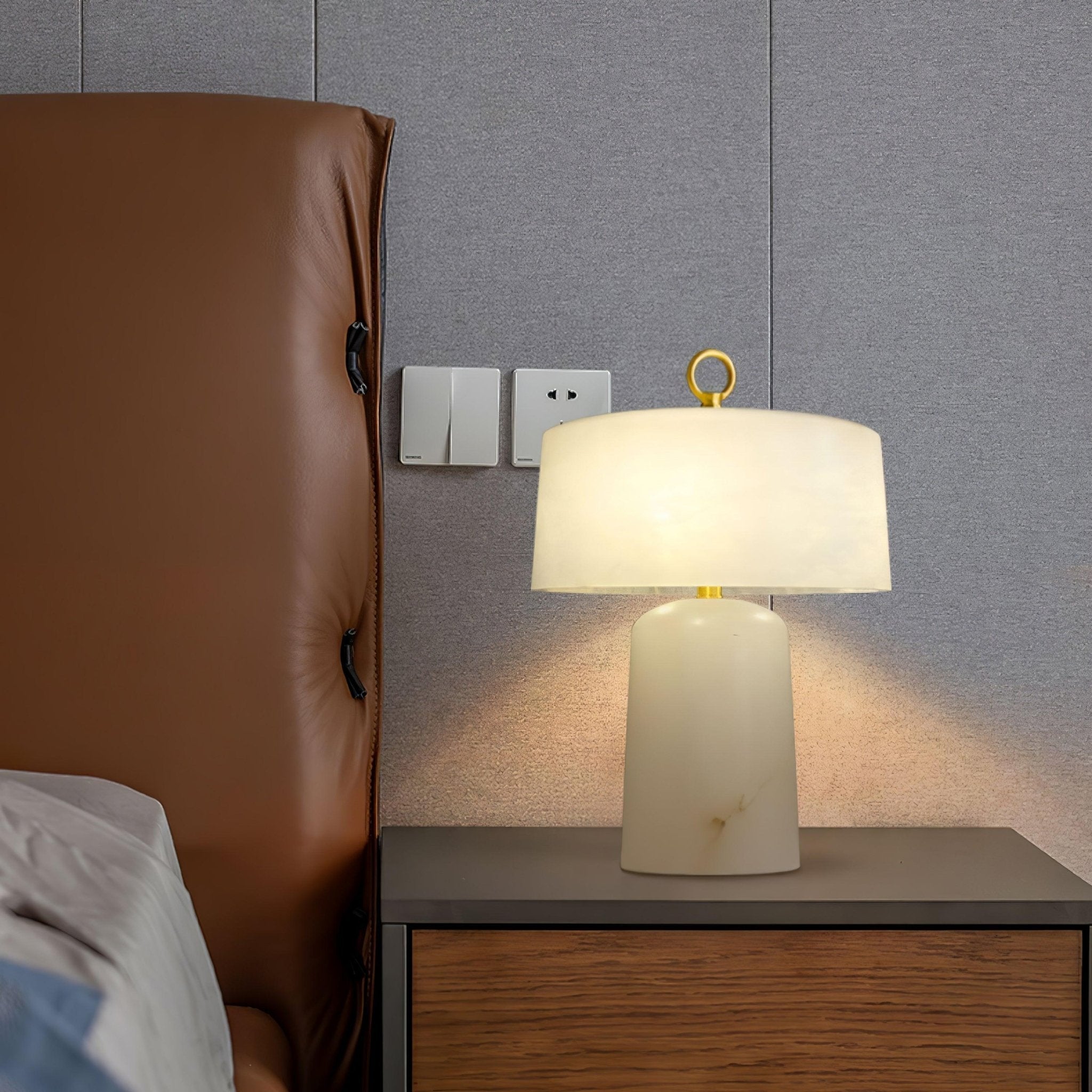 Eurvynyra Drum Alabaster Table Lamp