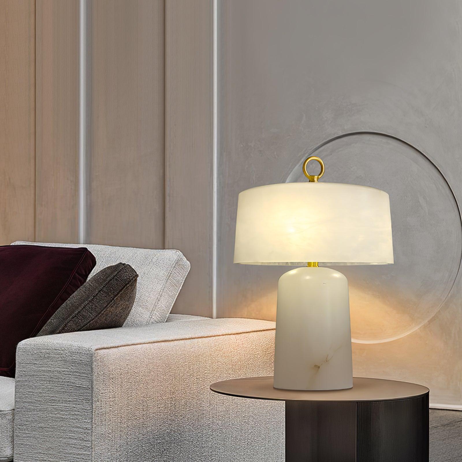 Eurvynyra Drum Alabaster Table Lamp