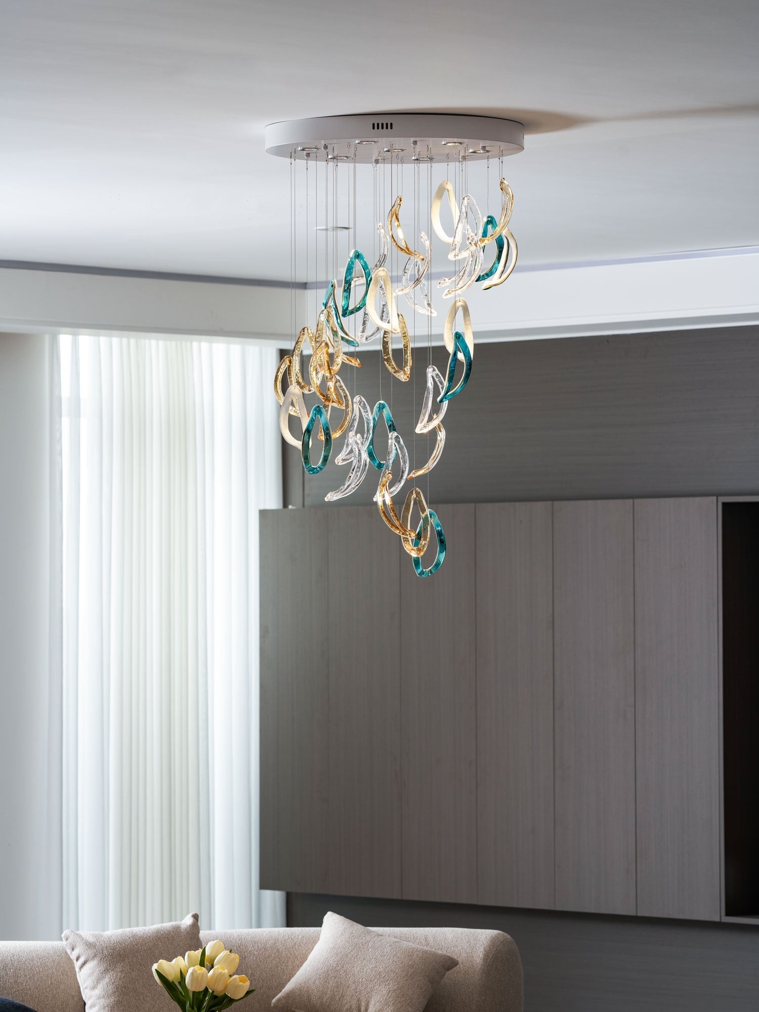 AquaFlux Grand Cascade Ripple Glass Art Customize Chandelier