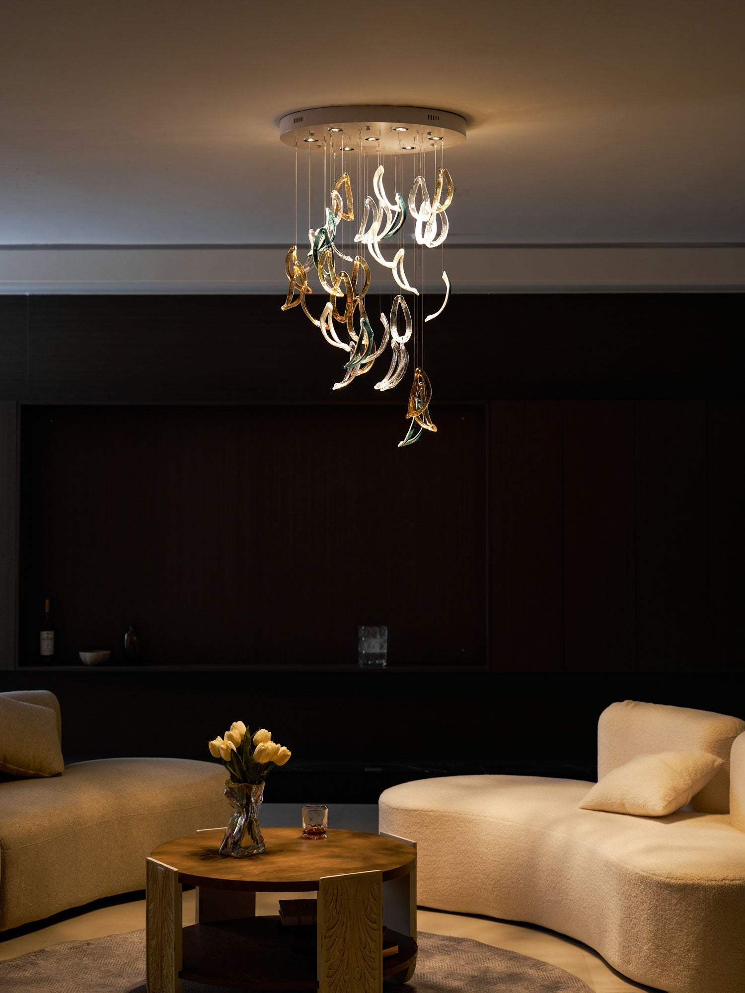 AquaFlux Grand Cascade Ripple Glass Art Customize Chandelier