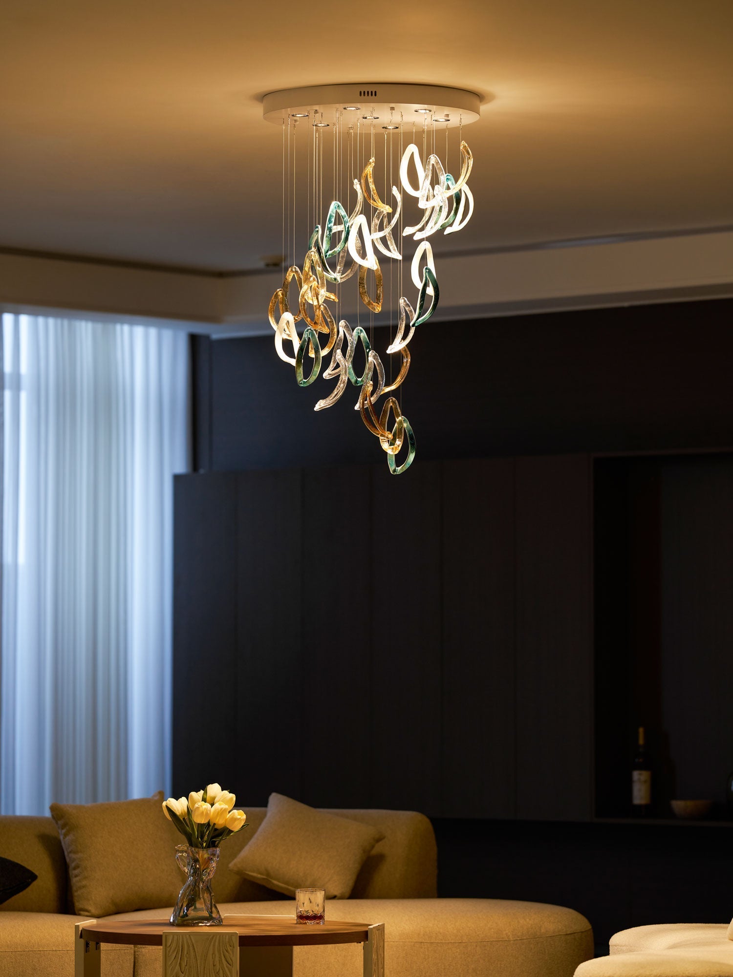 AquaFlux Grand Cascade Ripple Glass Art Customize Chandelier