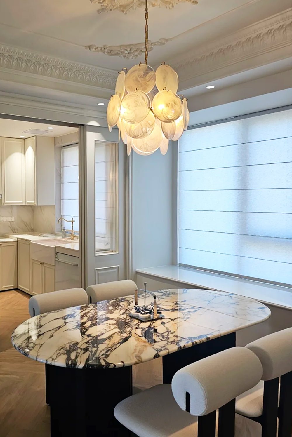 Lioruora Chandelier Apricot Murano Glass Disc Layered Artistic