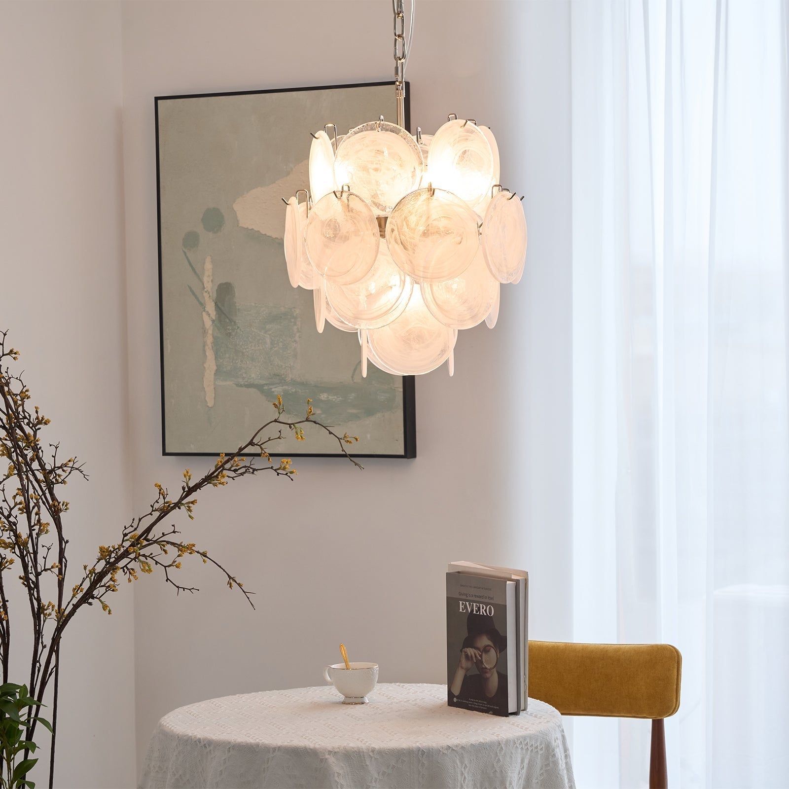 Lioruora Chandelier Apricot Murano Glass Disc Layered Artistic