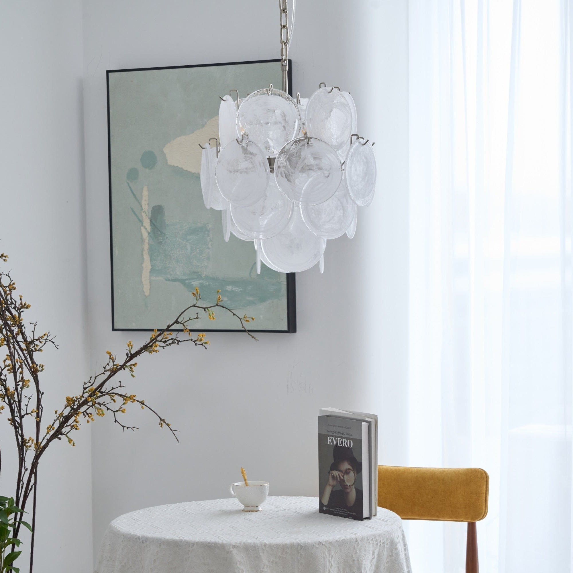 Lioruora Chandelier Apricot Murano Glass Disc Layered Artistic