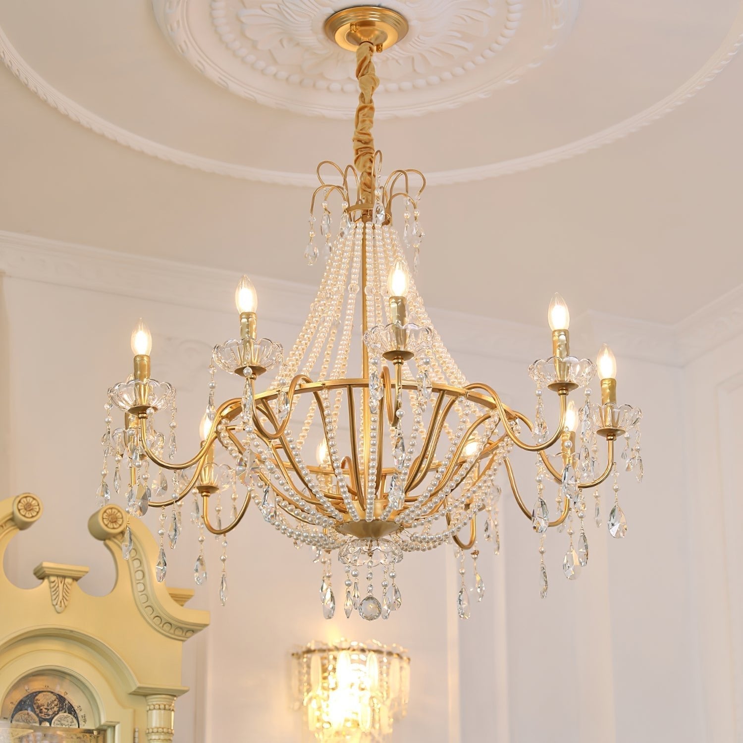 Eurvaros Vintage Crystal Brass Chandelier - Neutral Decor