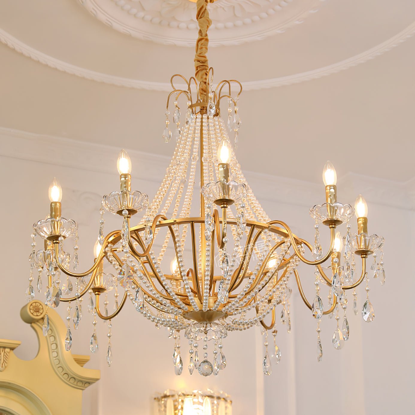 Eurvaros Vintage Crystal Brass Chandelier - Neutral Decor