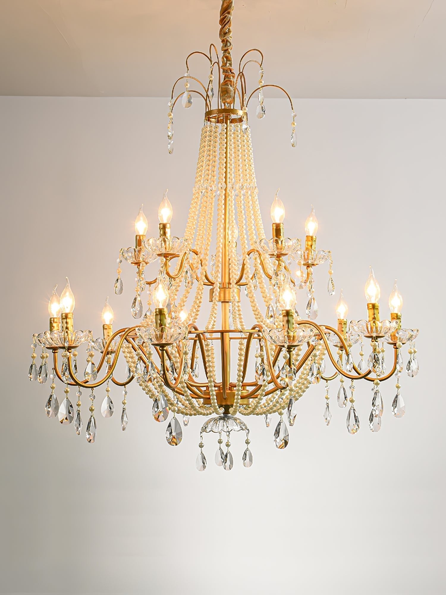 Eurvaros Vintage Crystal Brass Chandelier - Neutral Decor