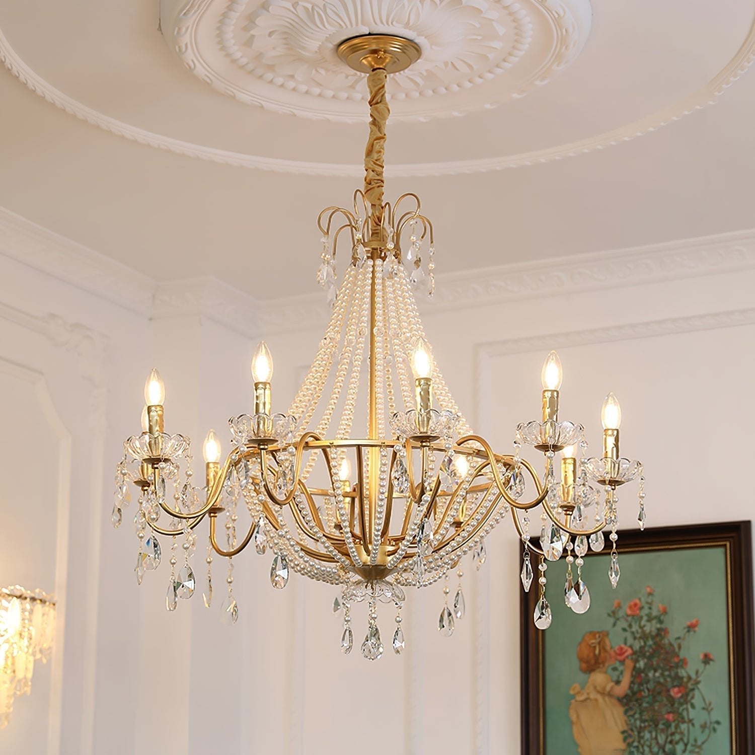 Eurvaros Vintage Crystal Brass Chandelier - Neutral Decor