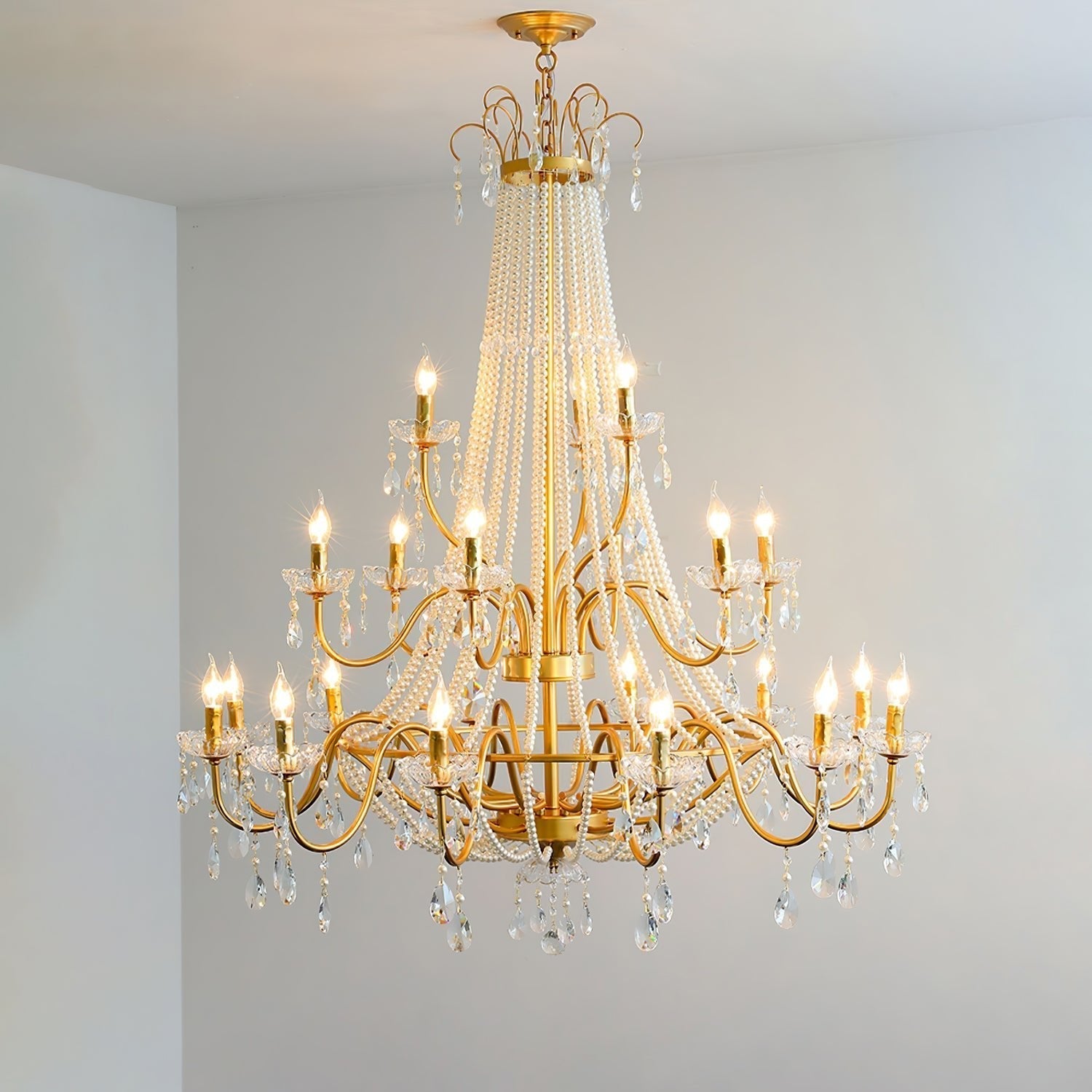Eurvaros Vintage Crystal Brass Chandelier - Neutral Decor
