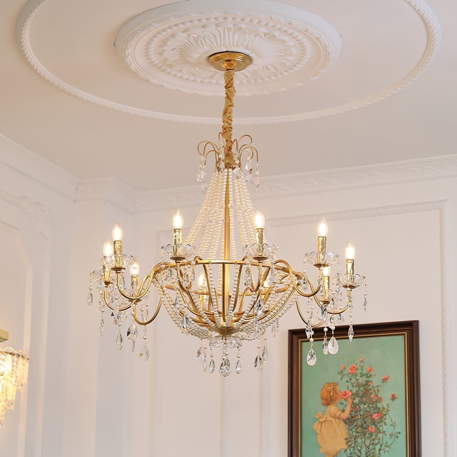 Eurvaros Vintage Crystal Brass Chandelier - Neutral Decor
