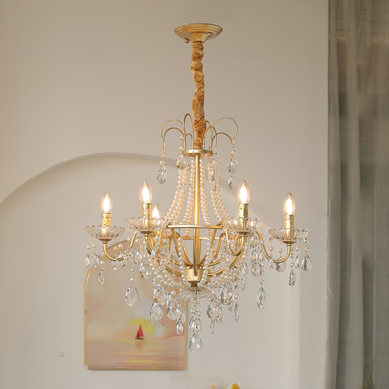 Eurvaros Vintage Crystal Brass Chandelier - Neutral Decor