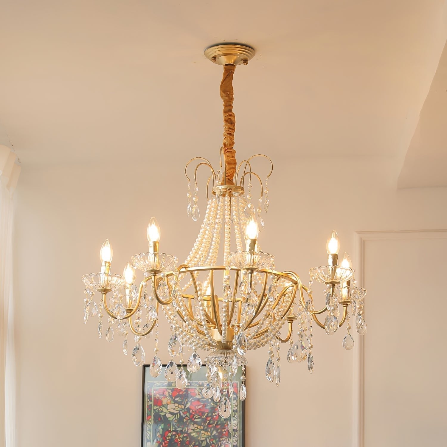Eurvaros Vintage Crystal Brass Chandelier - Neutral Decor