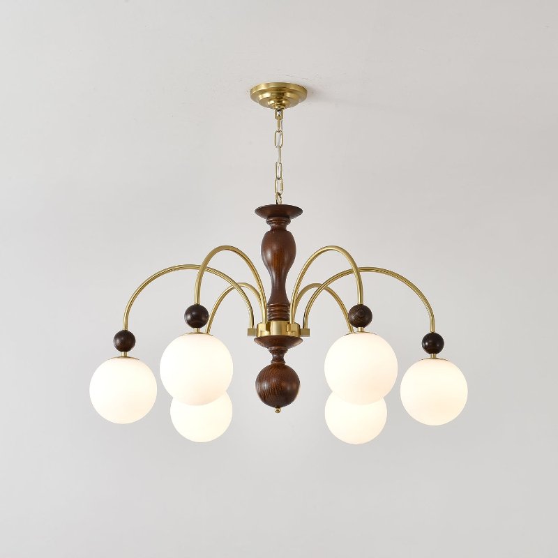 Sylenise Pendant Lamp Walnut Brass Globe Vintage