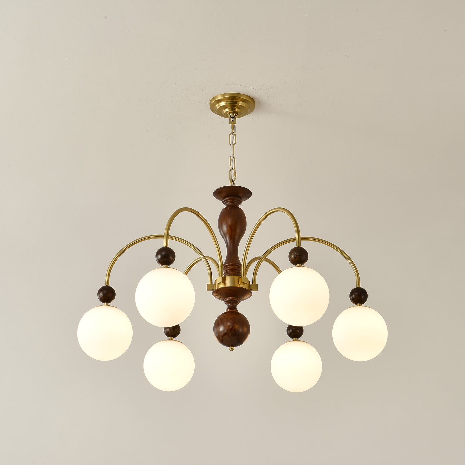 Sylenise Pendant Lamp Walnut Brass Globe Vintage