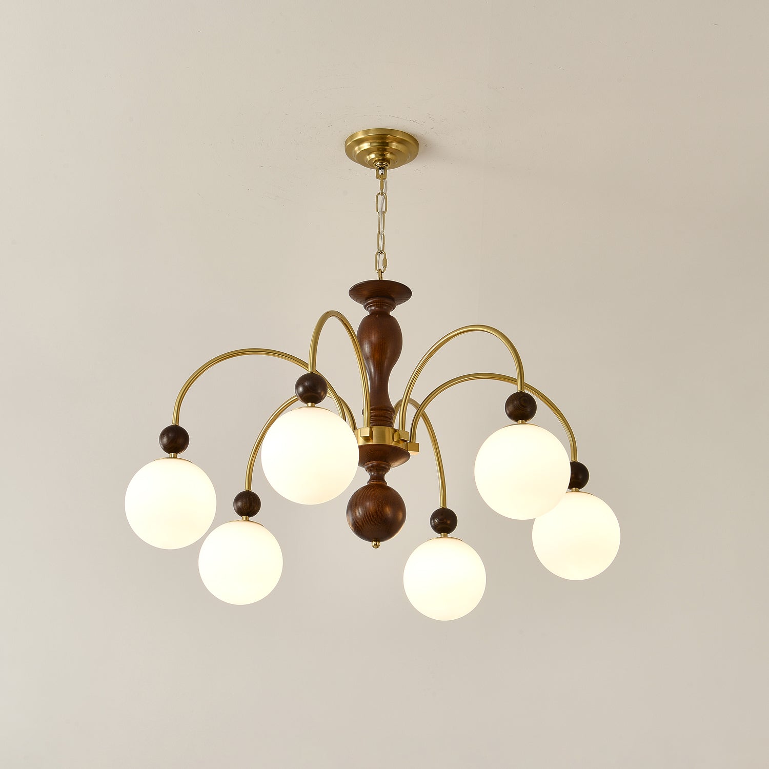 Sylenise Pendant Lamp Walnut Brass Globe Vintage