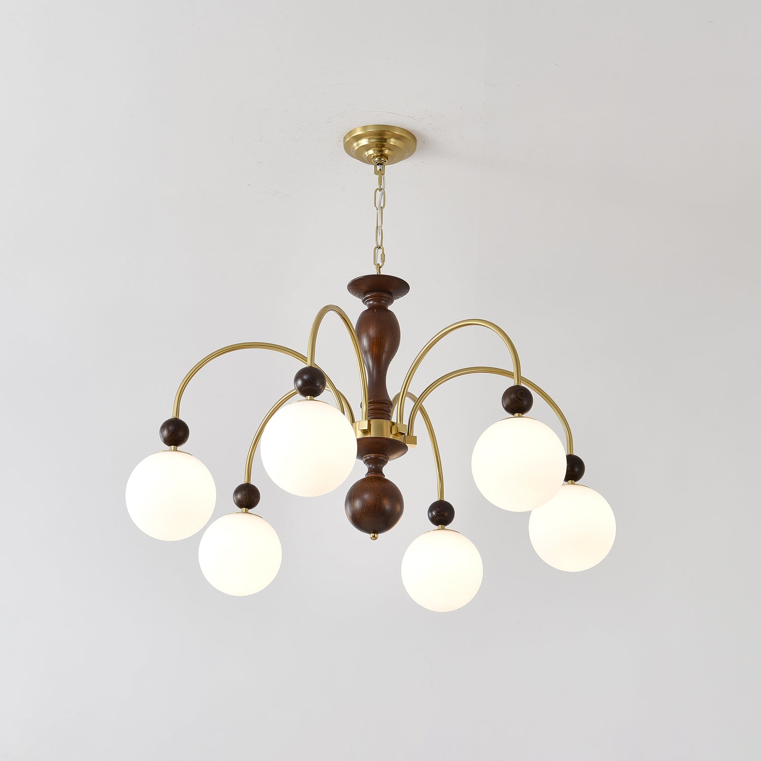 Sylenise Pendant Lamp Walnut Brass Globe Vintage
