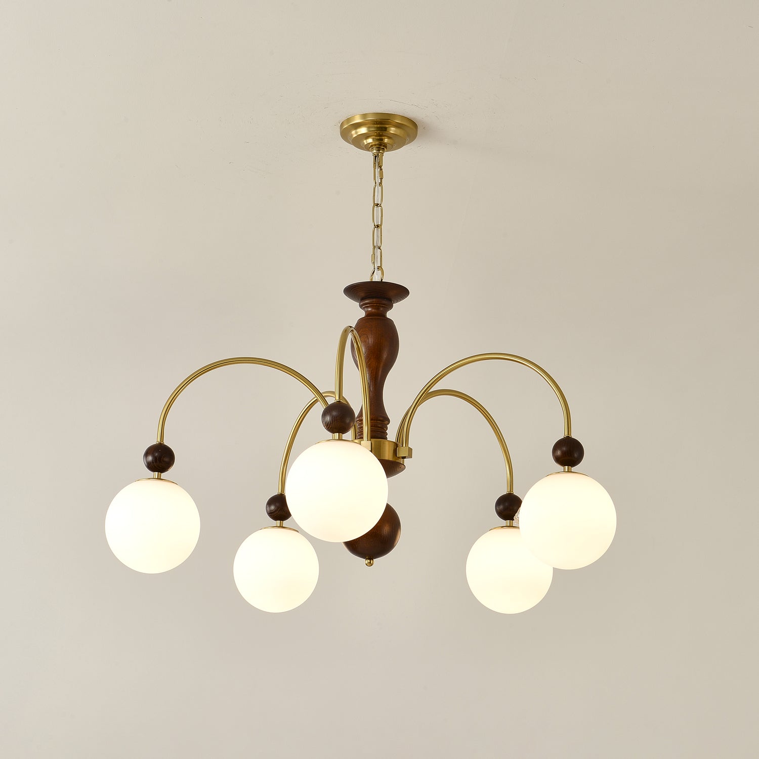 Sylenise Pendant Lamp Walnut Brass Globe Vintage