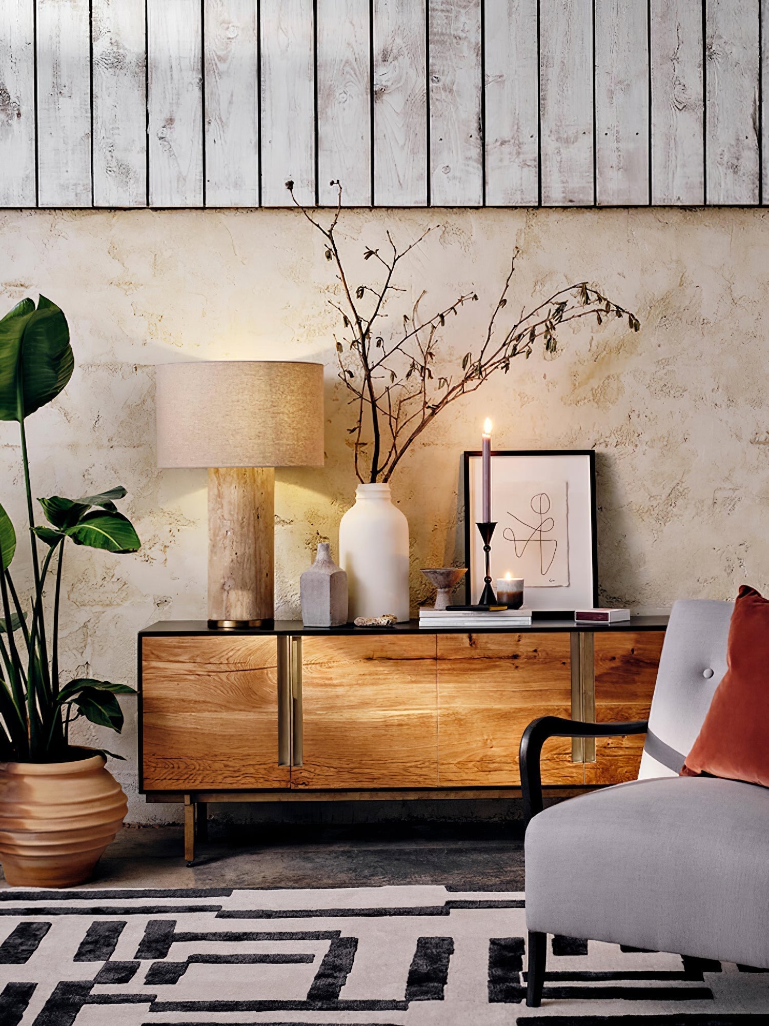 Vonoryra Cylindrical Travertine Table Lamp - Neutral Decor