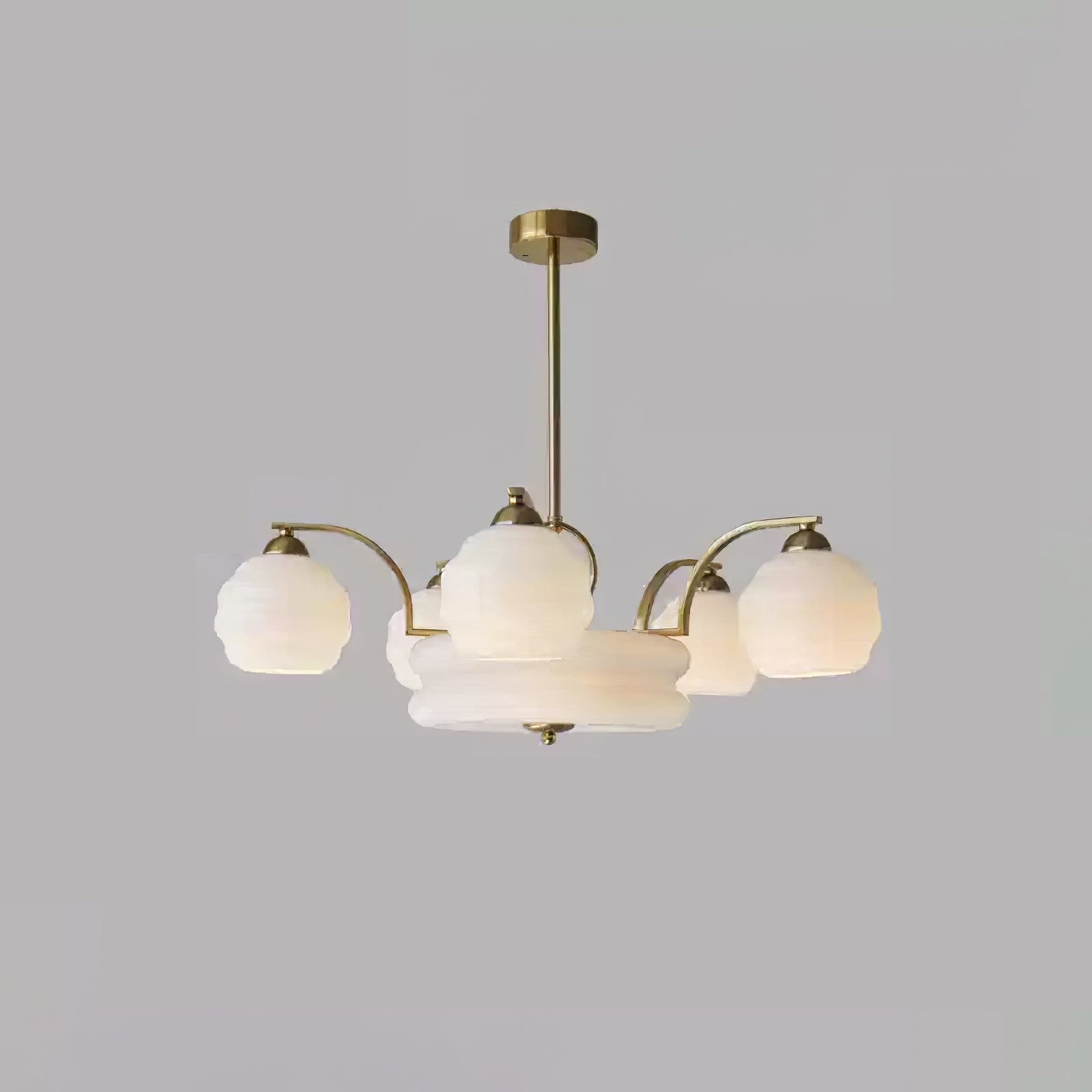 Celeelle Chandelier Art Deco Vintage Gold Glass Shades