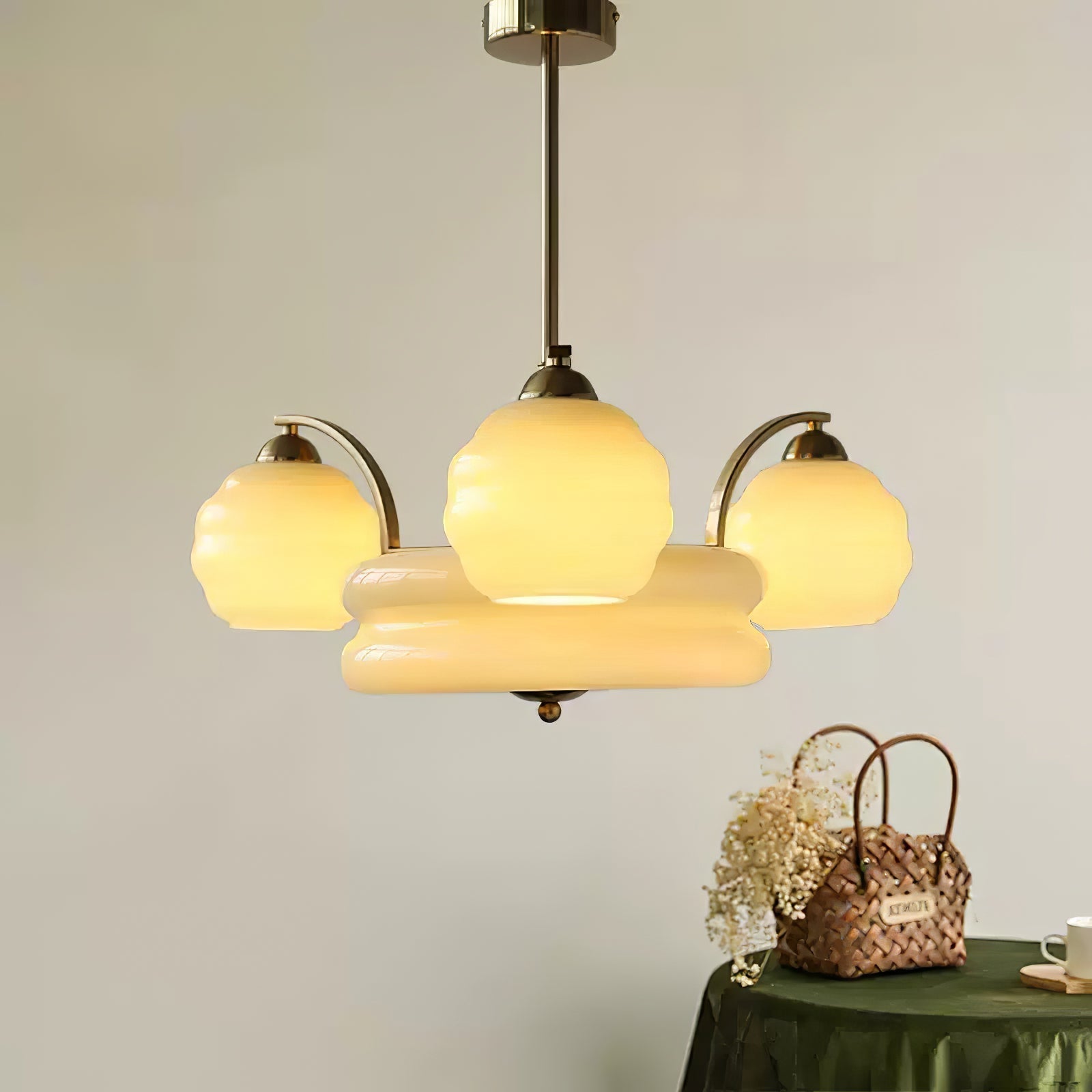 Celeelle Chandelier Art Deco Vintage Gold Glass Shades