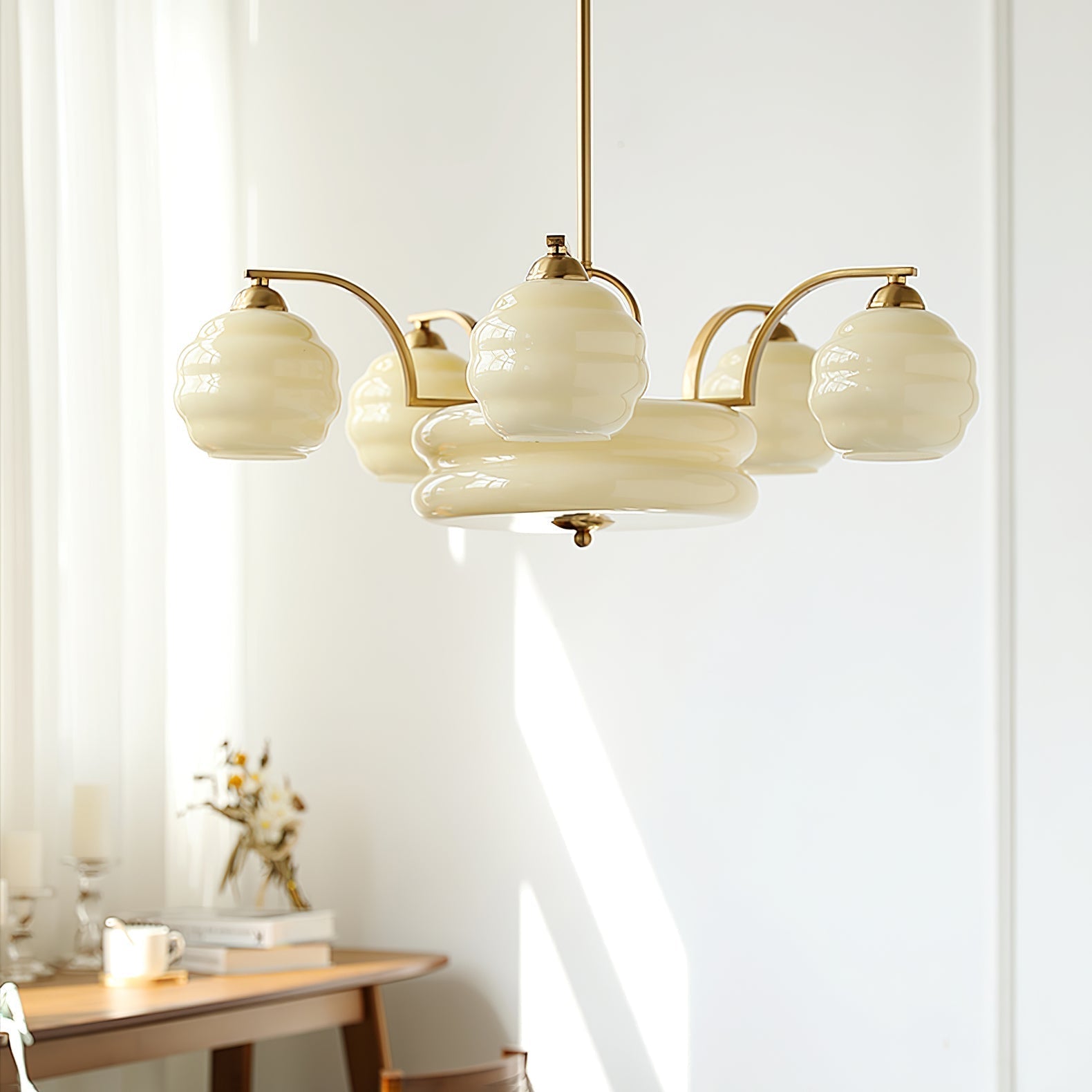 Celeelle Chandelier Art Deco Vintage Gold Glass Shades