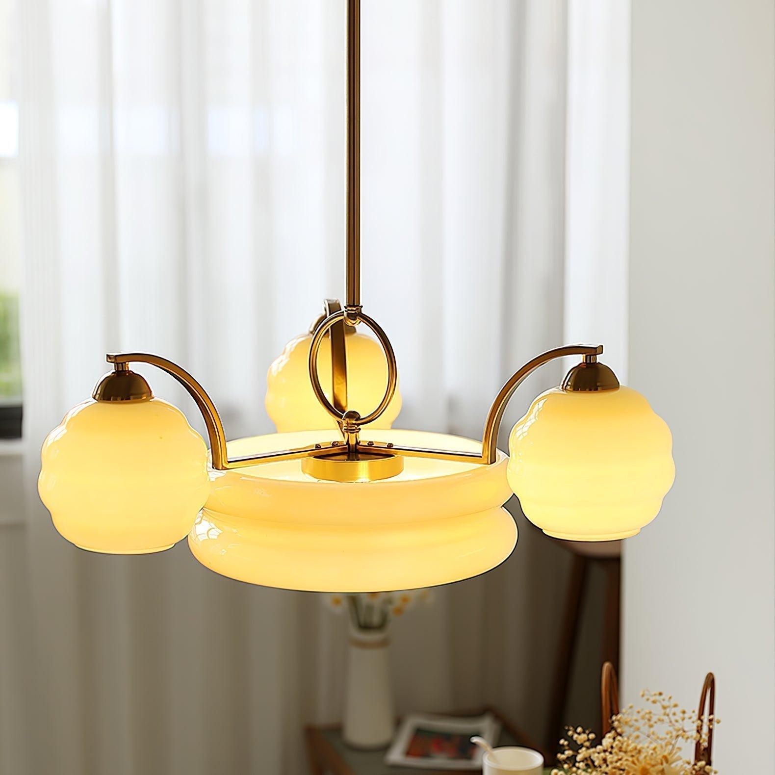 Celeelle Chandelier Art Deco Vintage Gold Glass Shades