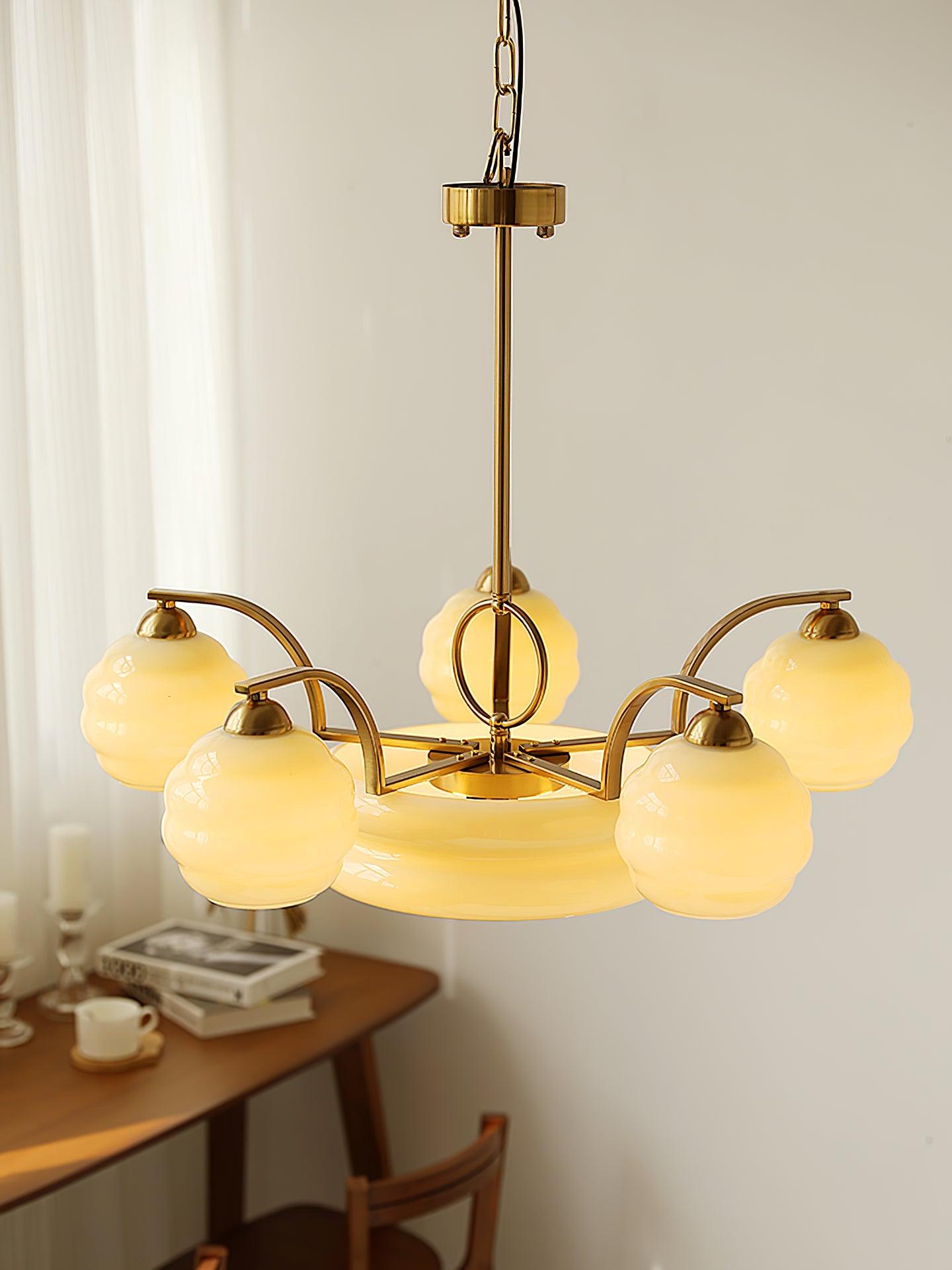Celeelle Chandelier Art Deco Vintage Gold Glass Shades