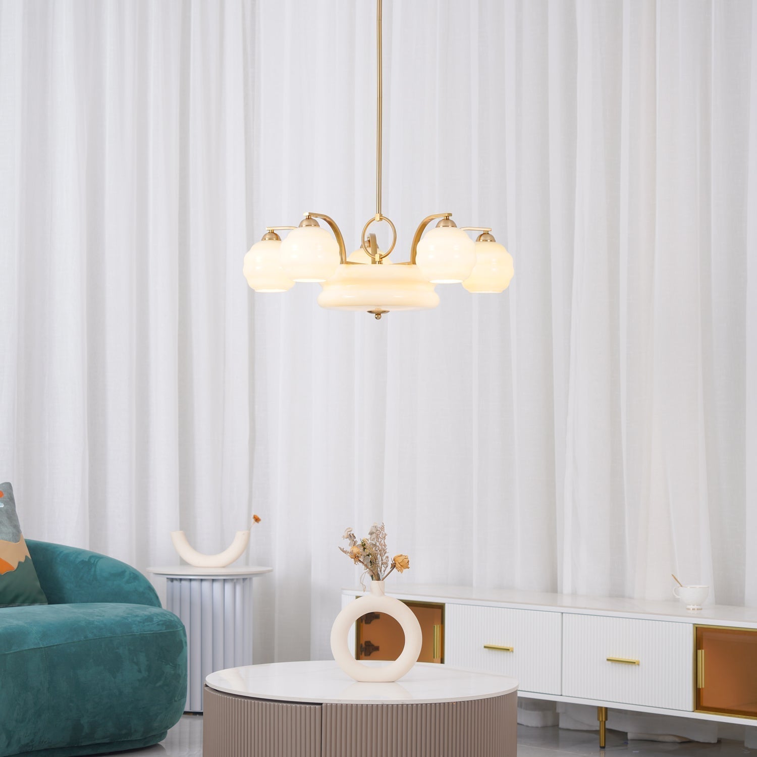 Celeelle Chandelier Art Deco Vintage Gold Glass Shades