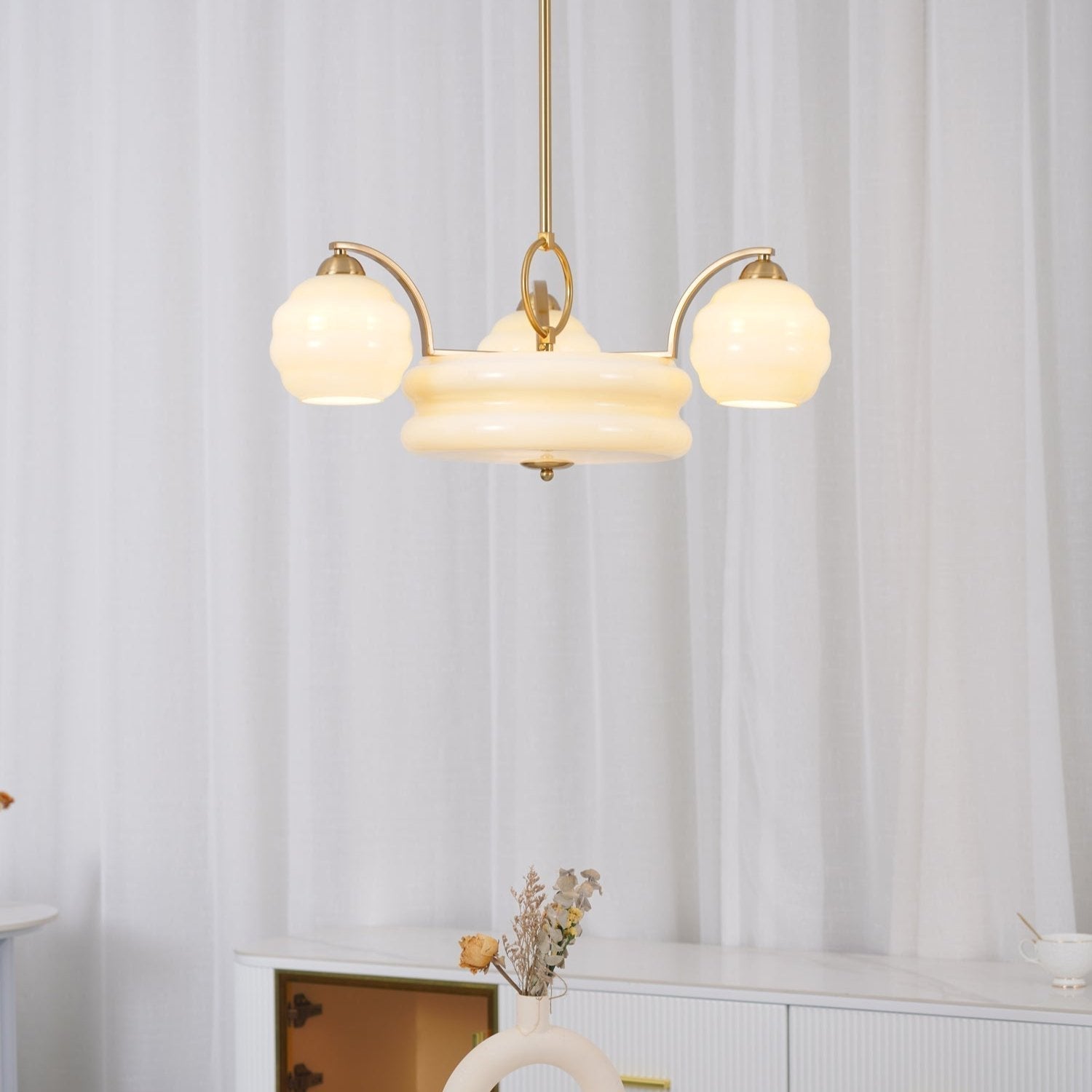 Celeelle Chandelier Art Deco Vintage Gold Glass Shades