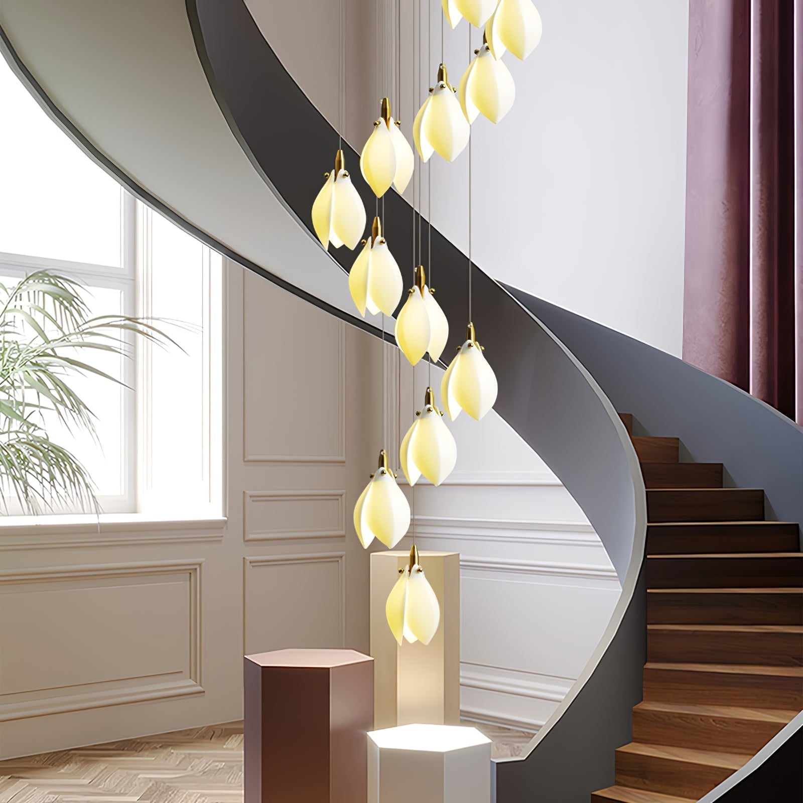 Caphayra Floral Ceramic Brass Chandelier