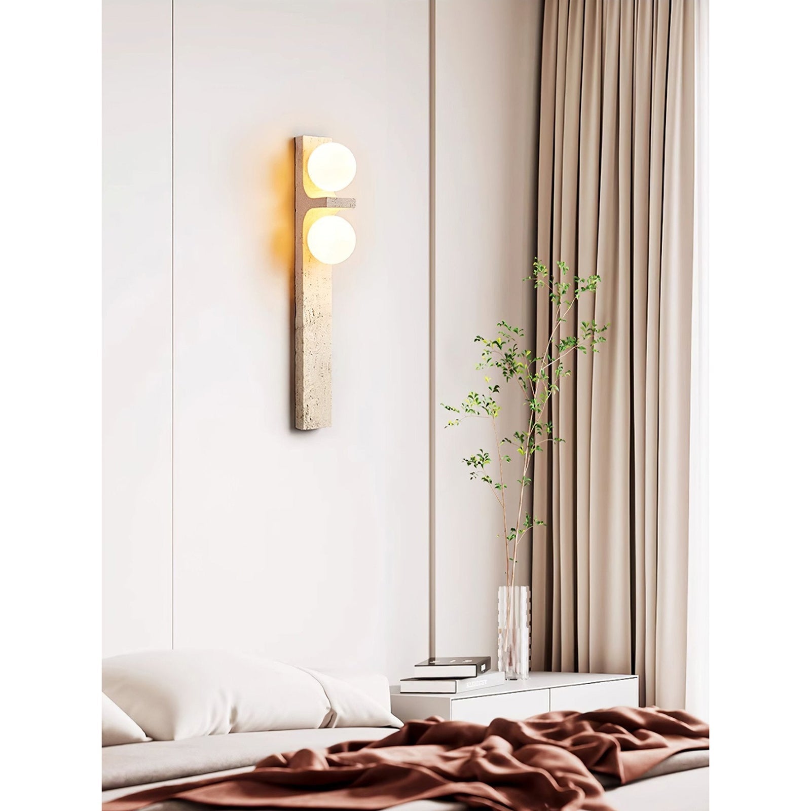 Eirikuvys Organic Modern Minimalist Travertine Wall Sconce - Neutral Decor