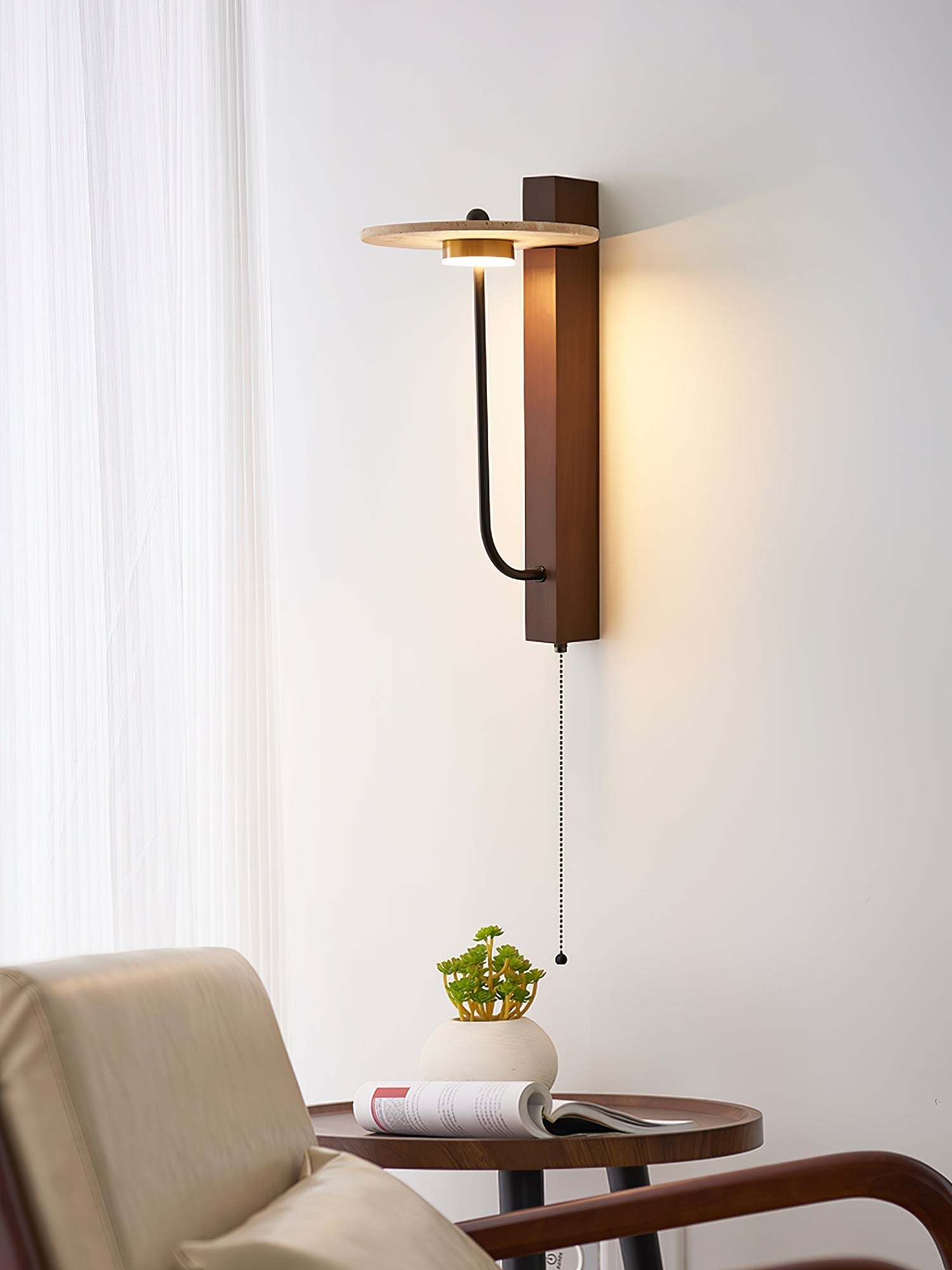 Viphayra Lever Arm Travertine Wall Light