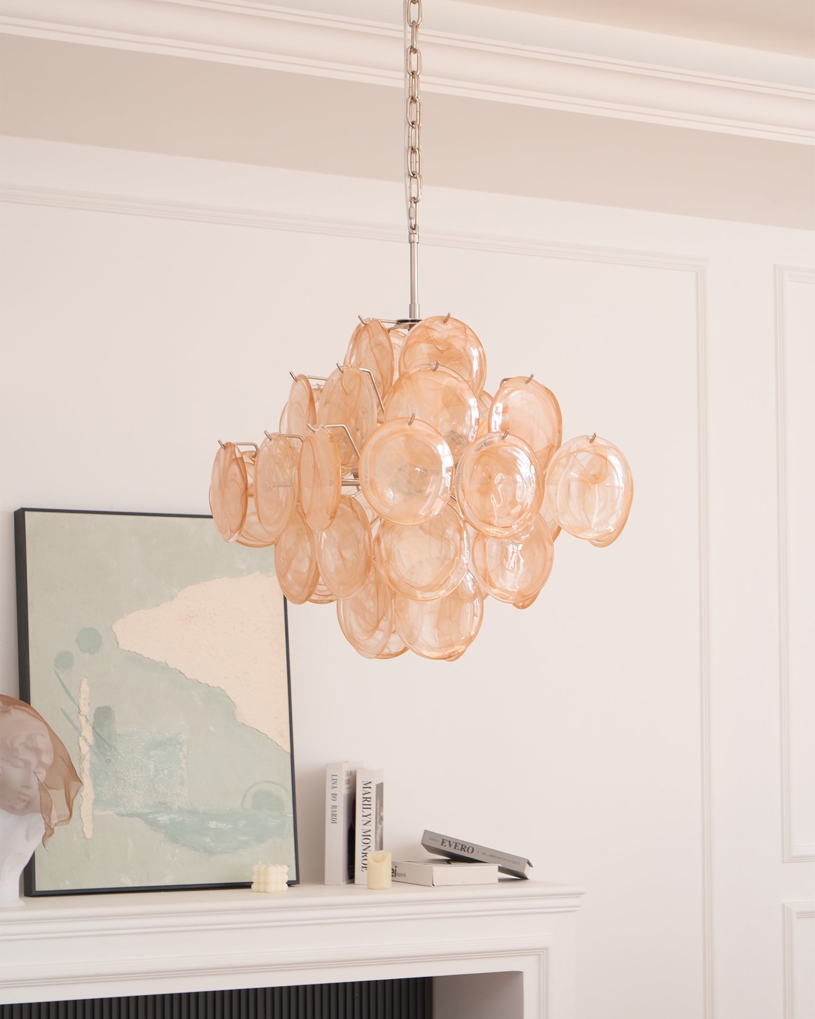 Lioraleon Chandelier Apricot Murano Glass Disc Layered Artistic