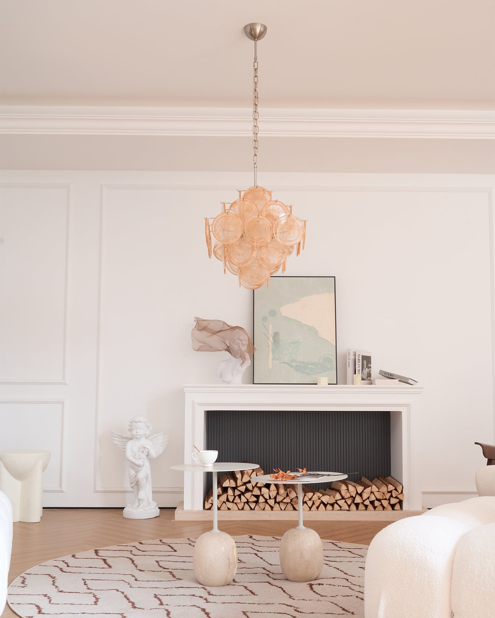 Lioraleon Chandelier Apricot Murano Glass Disc Layered Artistic