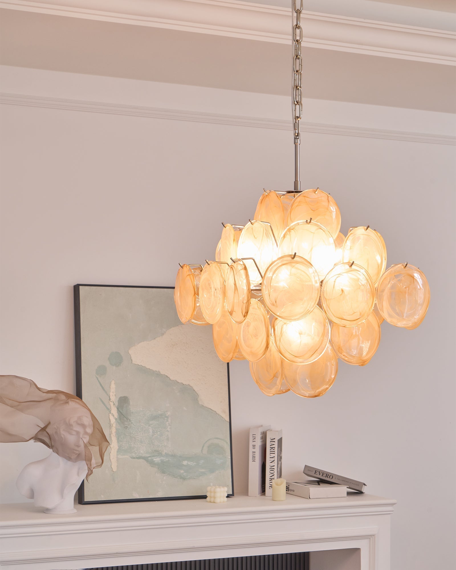 Lioraleon Chandelier Apricot Murano Glass Disc Layered Artistic