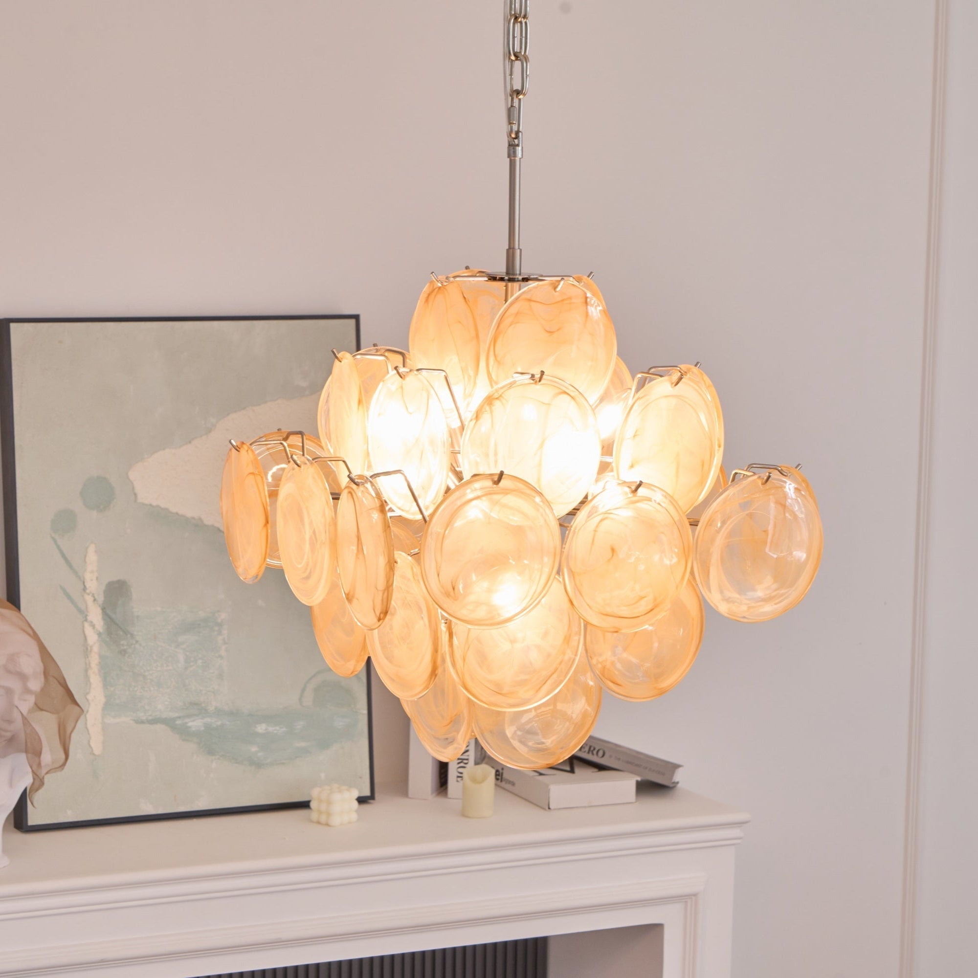 Lioraleon Chandelier Apricot Murano Glass Disc Layered Artistic