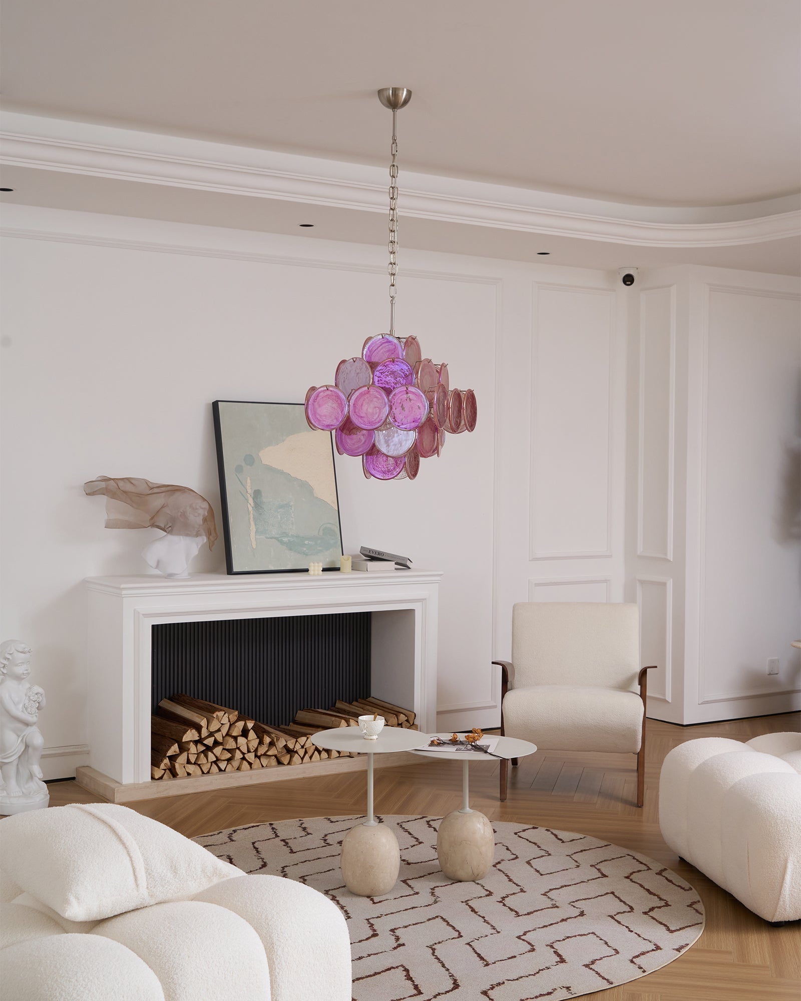 Celeian Chandelier Pink Glass Disc Layered Romantic
