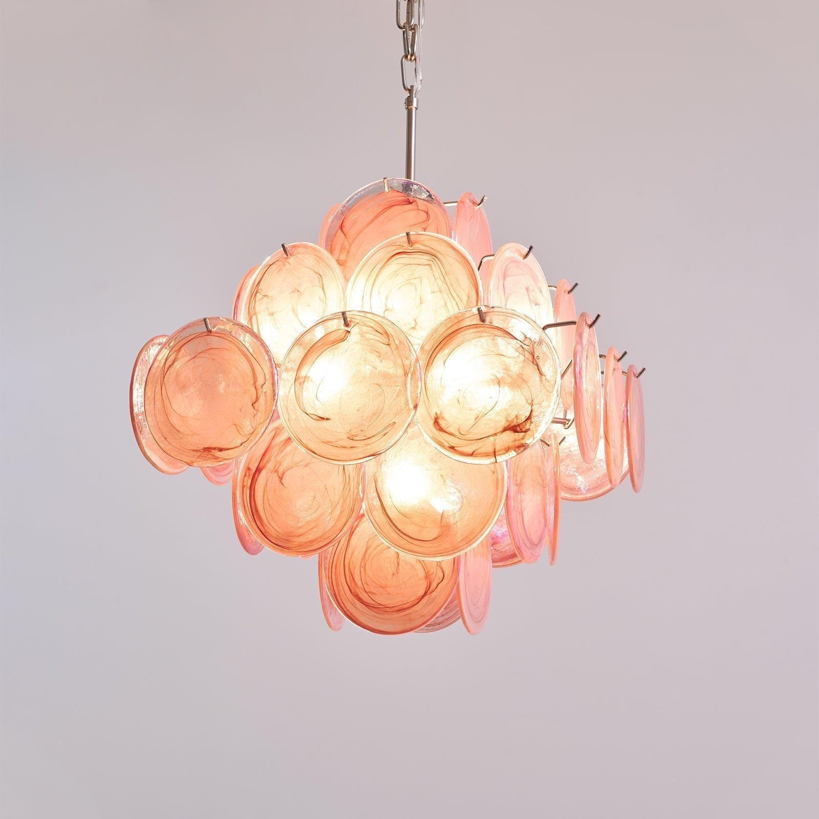 Celeian Chandelier Pink Glass Disc Layered Romantic