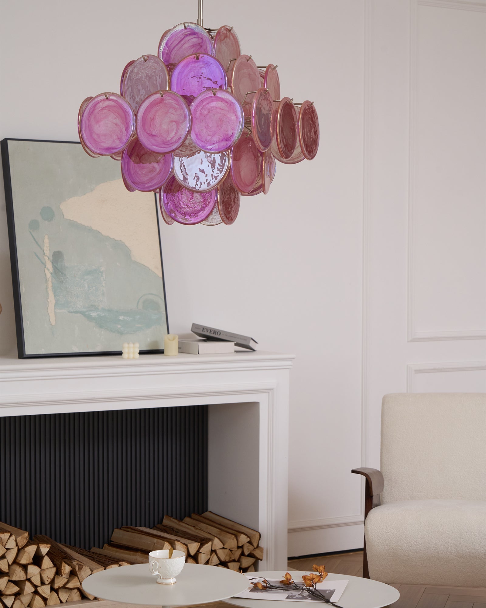 Celeian Chandelier Pink Glass Disc Layered Romantic