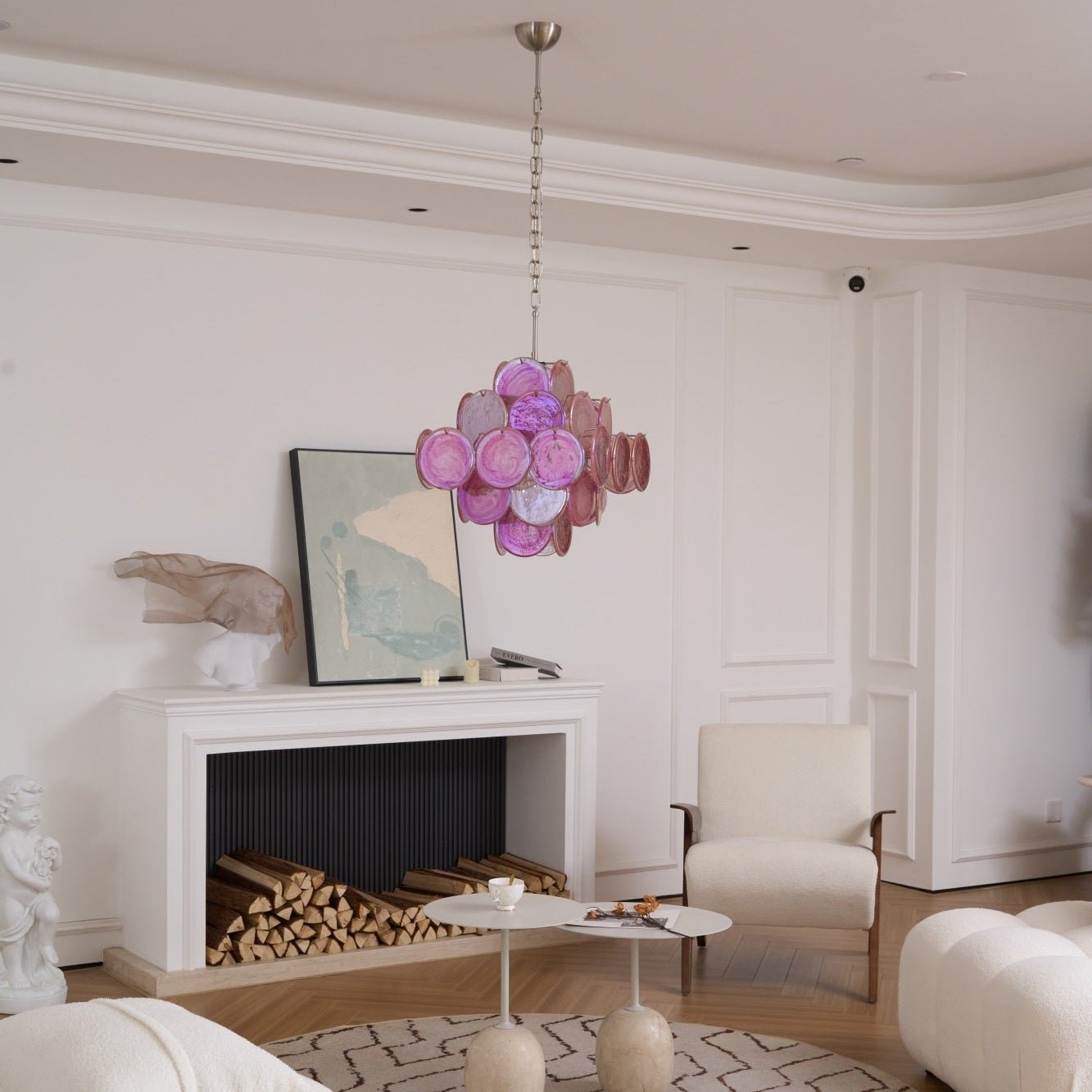 Celeian Chandelier Pink Glass Disc Layered Romantic