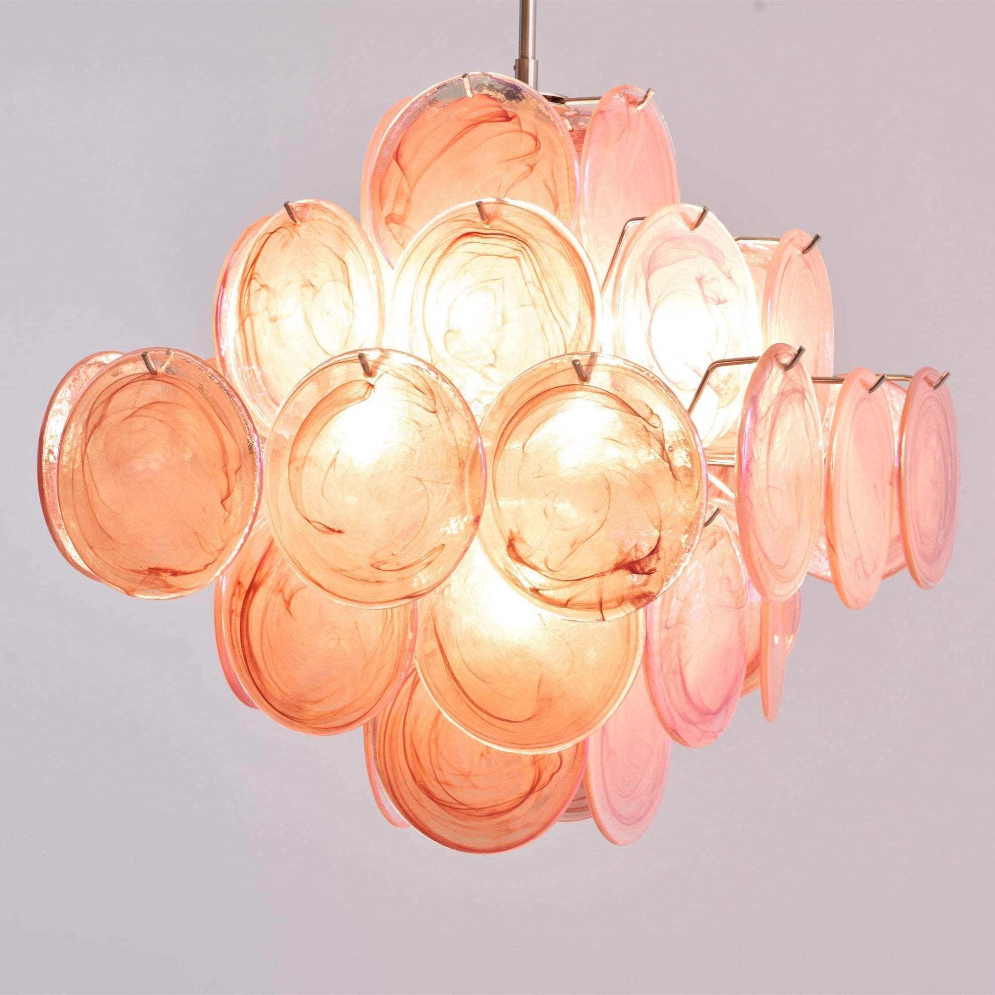 Celeian Chandelier Pink Glass Disc Layered Romantic