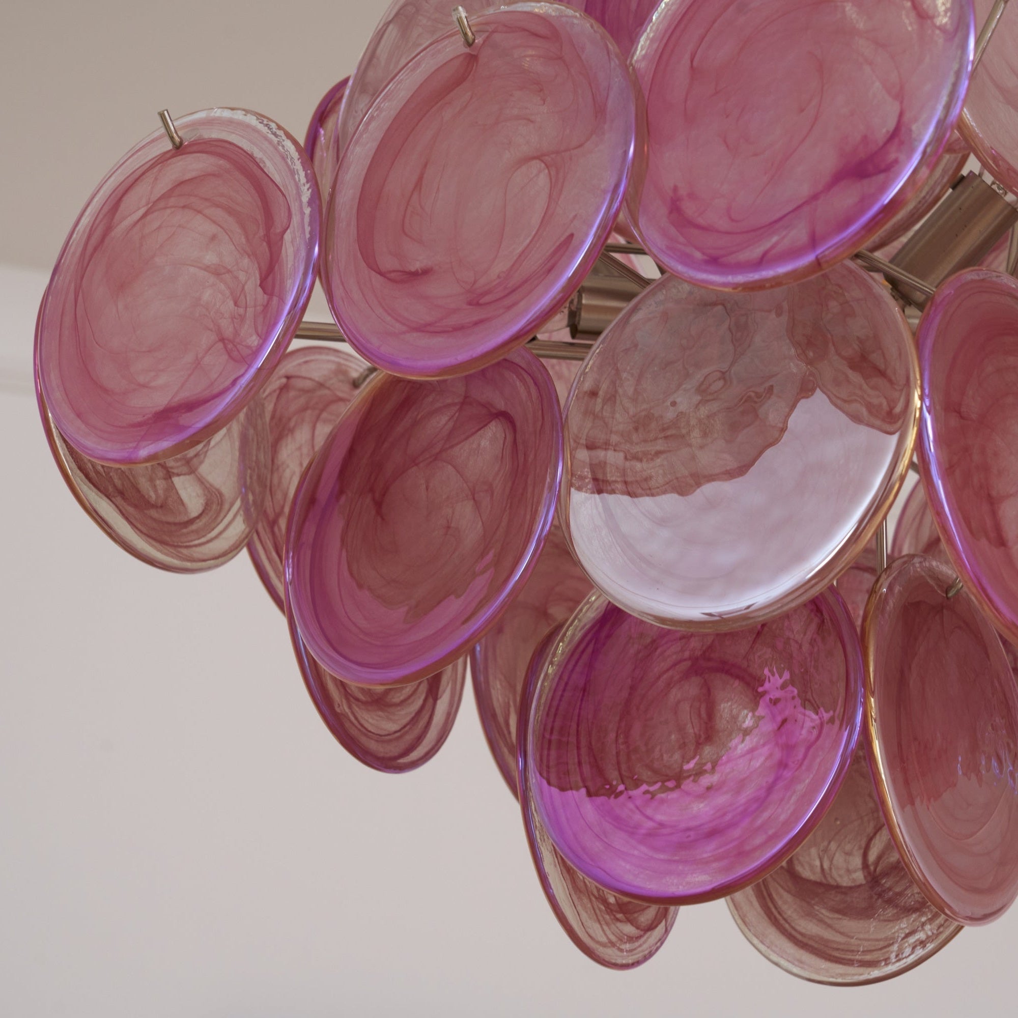 Celeian Chandelier Pink Glass Disc Layered Romantic