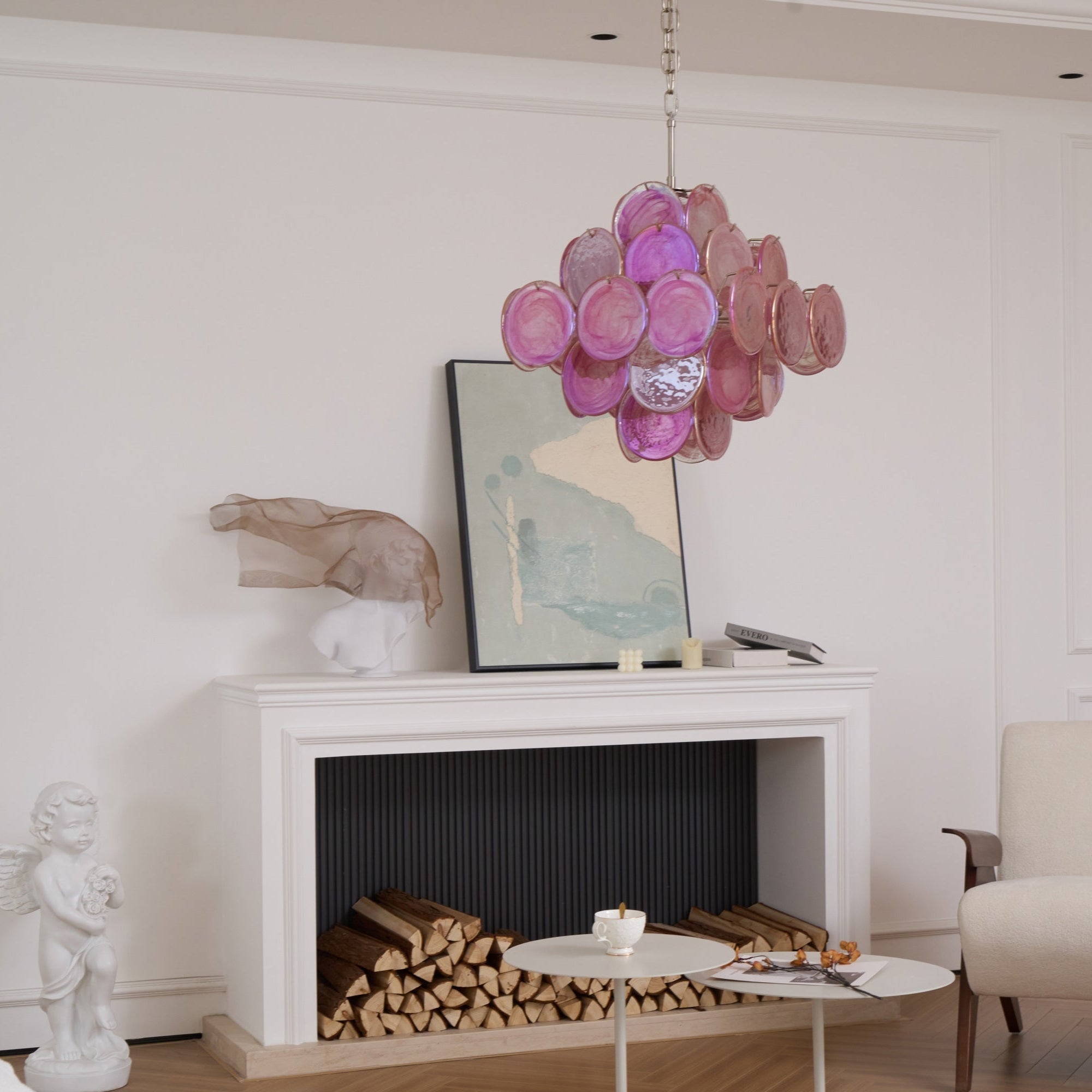 Celeian Chandelier Pink Glass Disc Layered Romantic