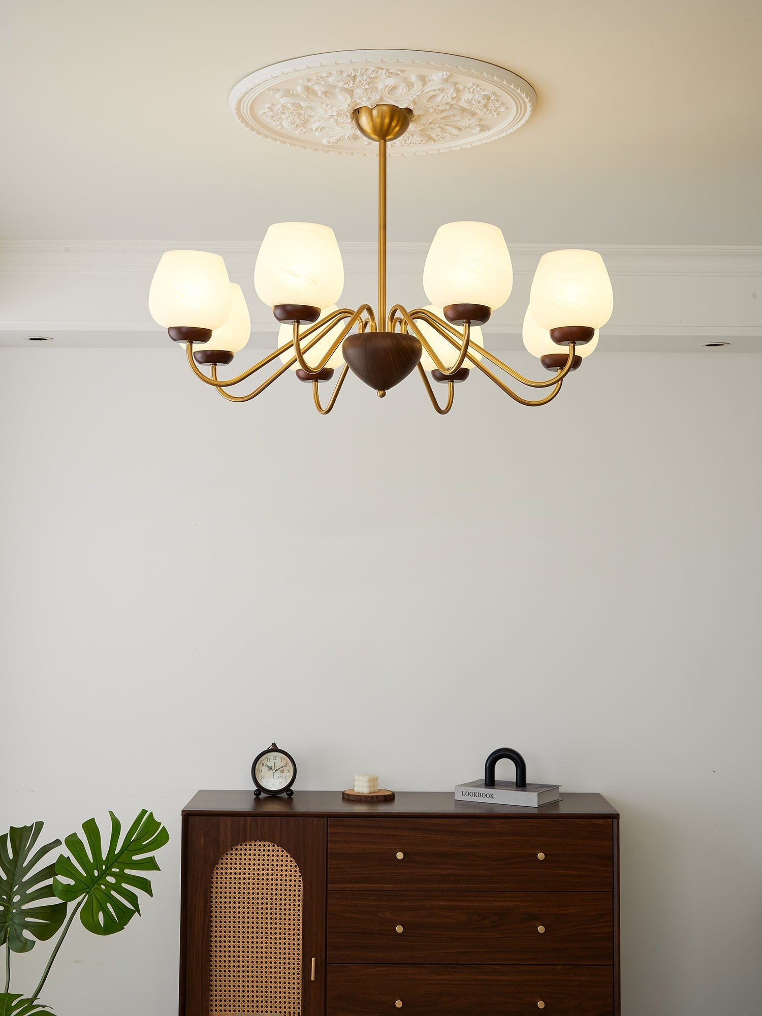Sytheiel Premium Elegance Wood Glass Chandelier