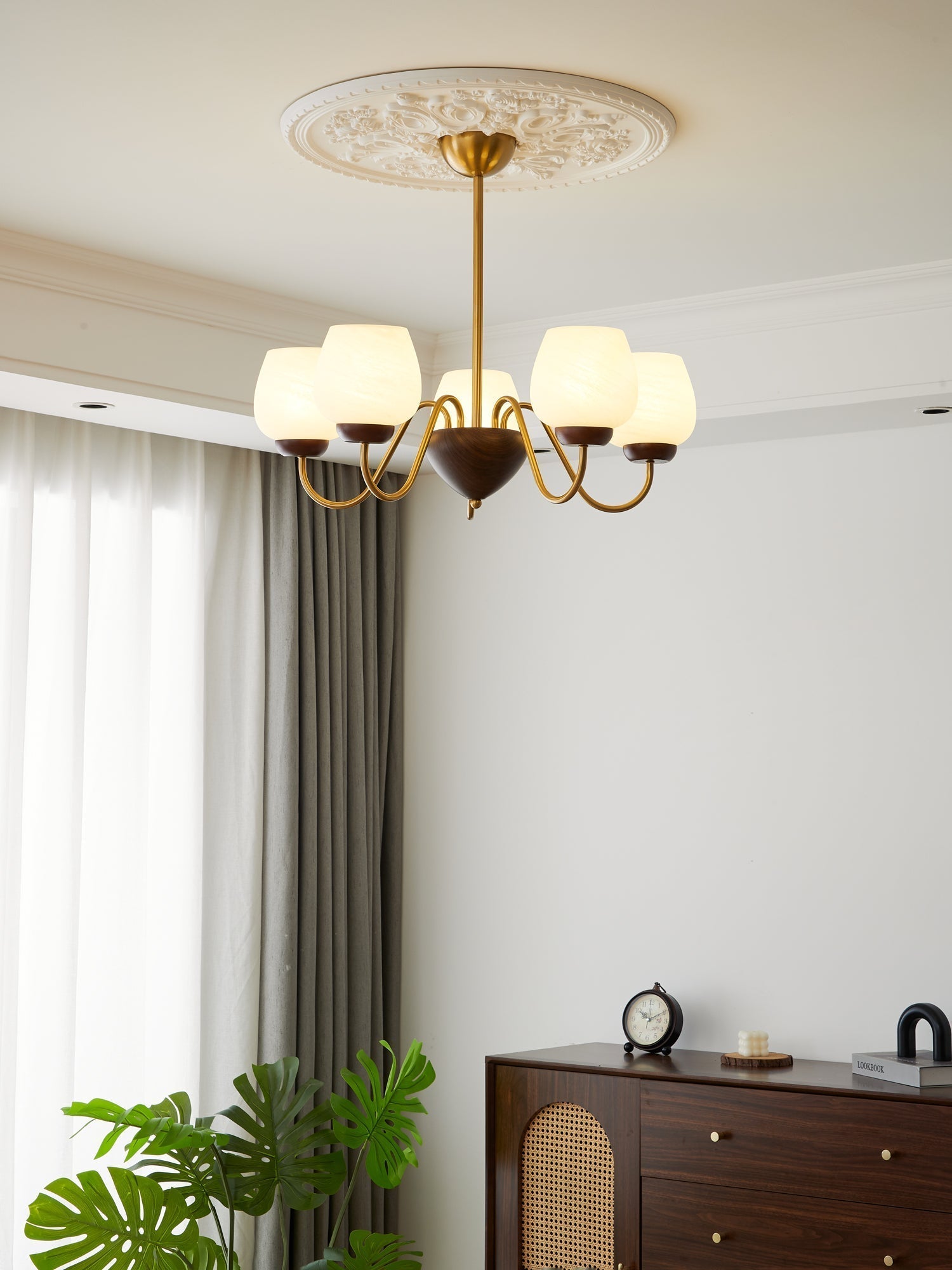 Sytheiel Premium Elegance Wood Glass Chandelier