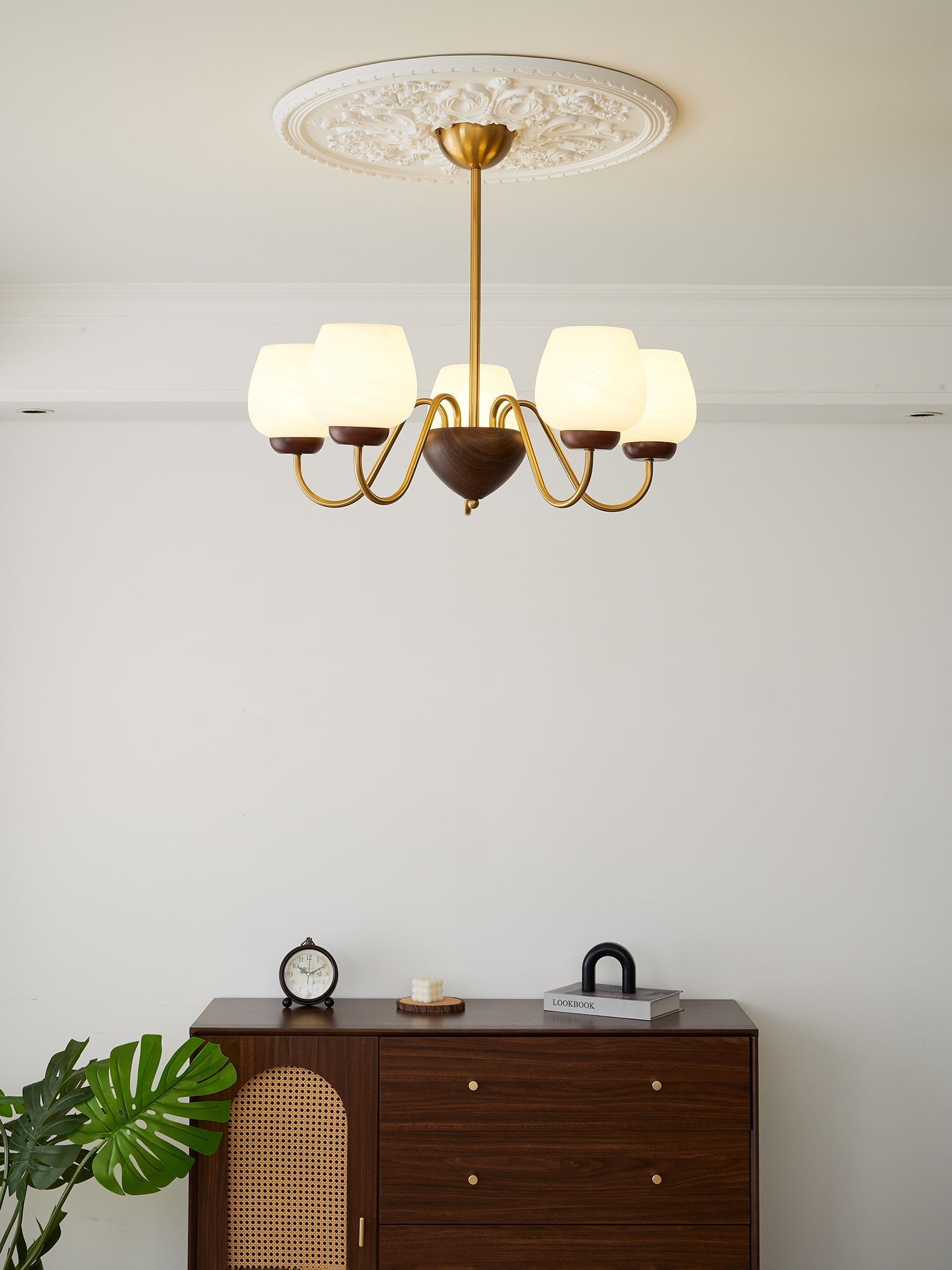 Sytheiel Premium Elegance Wood Glass Chandelier